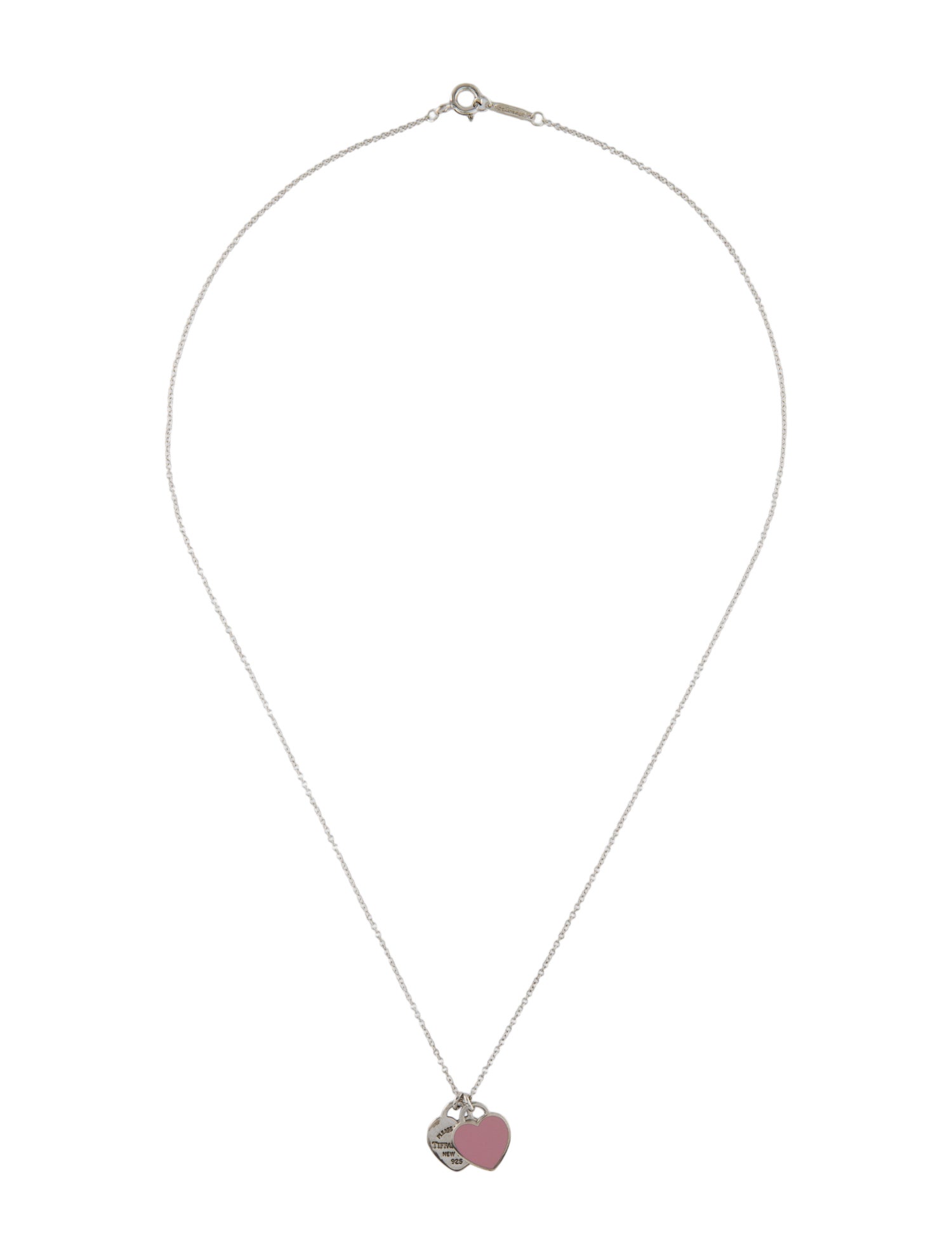 Tiffany & Co. Enamel Double Mini Heart Tag Pendant Necklace