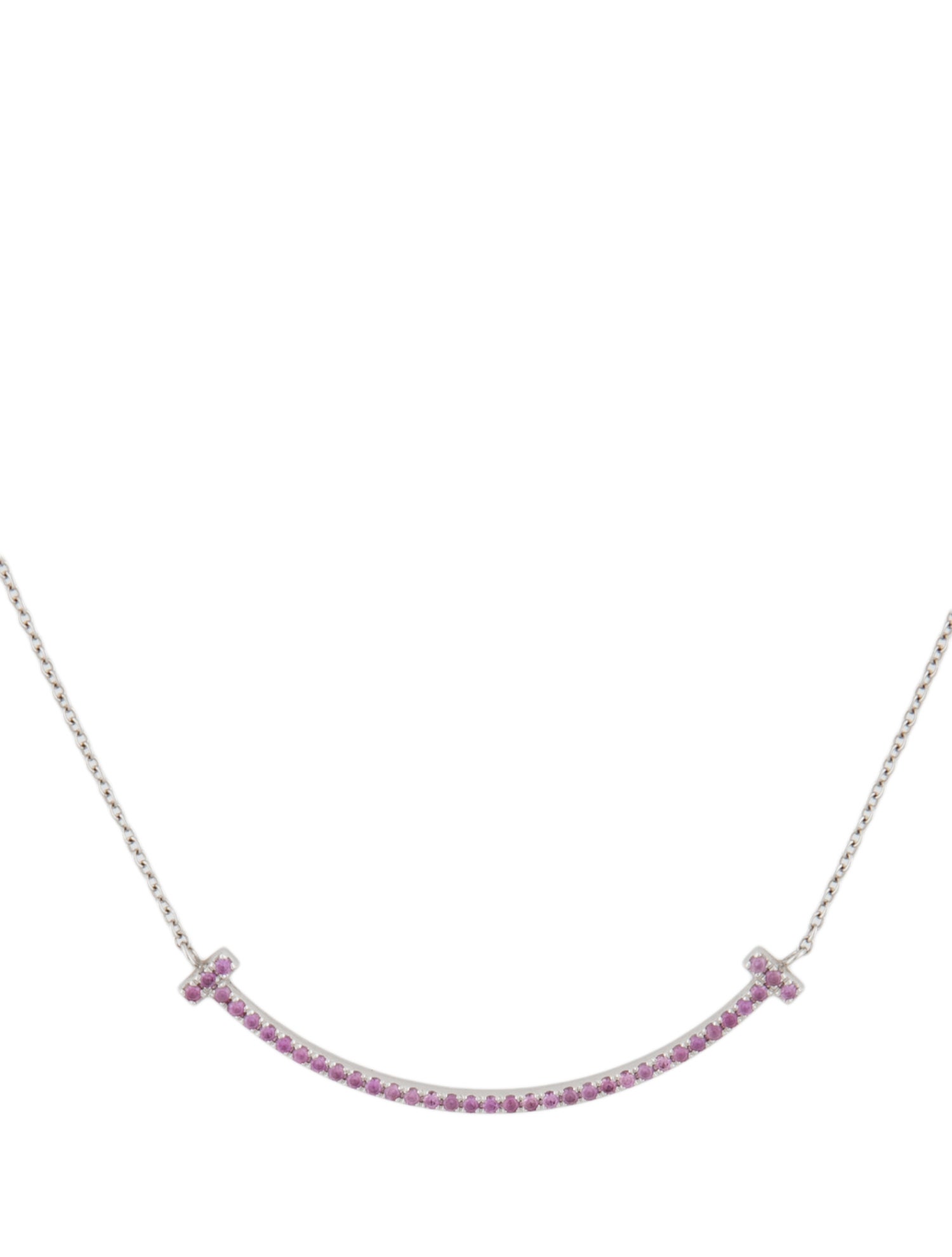 Tiffany & Co. 18K Pink Sapphire T Smile Necklace