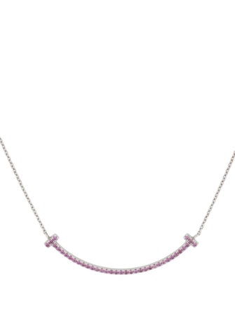 Tiffany & Co. 18K Pink Sapphire T Smile Necklace