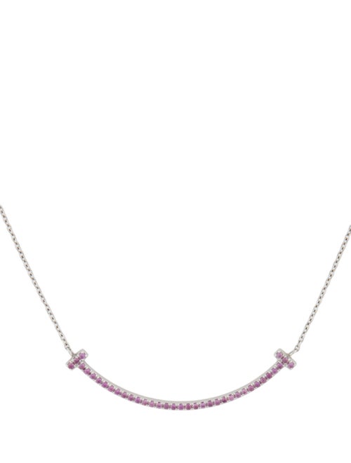 Tiffany & Co. 18K Pink Sapphire T Smile Necklace