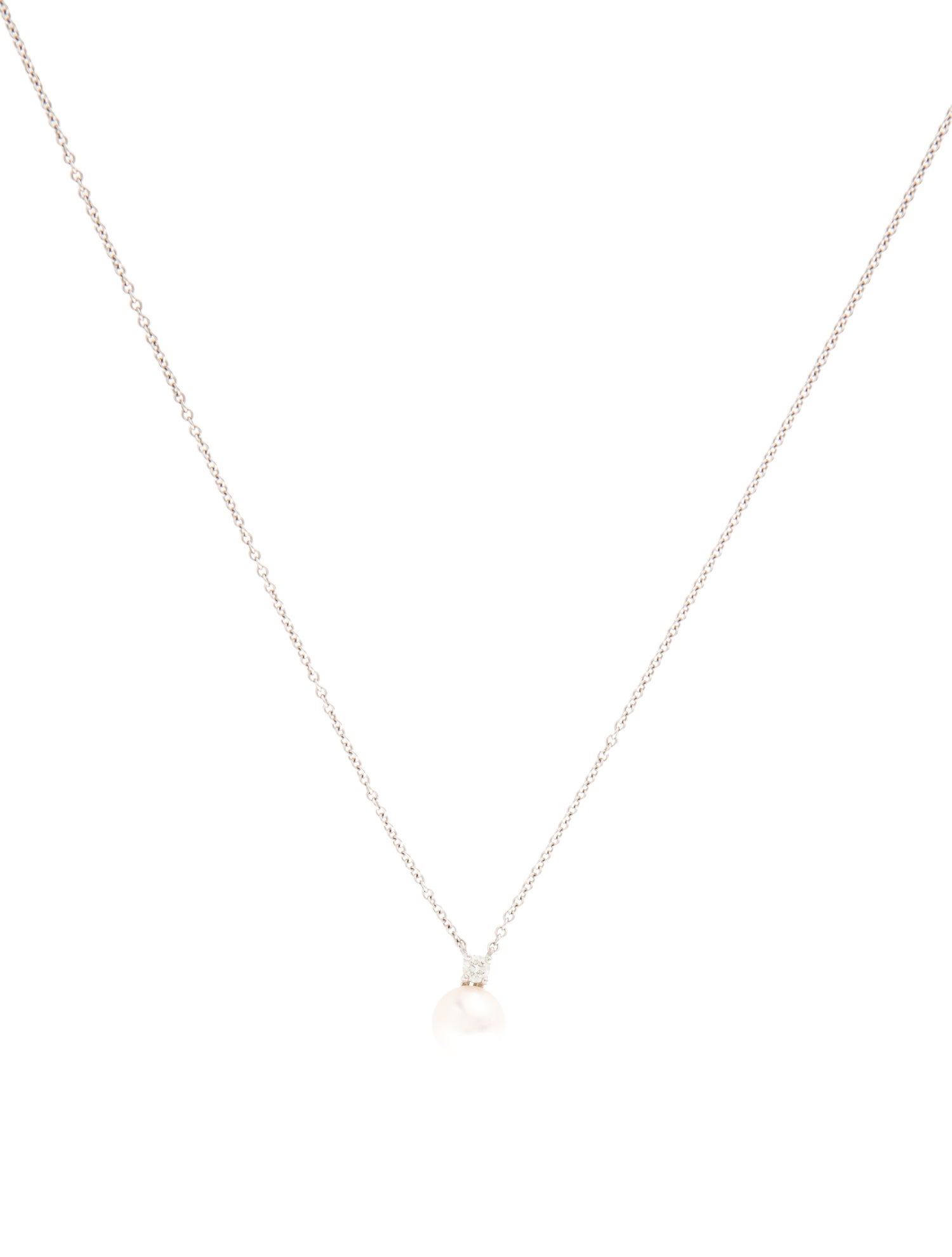 Tiffany & Co. 18K Pearl & Diamond Pendant Necklace