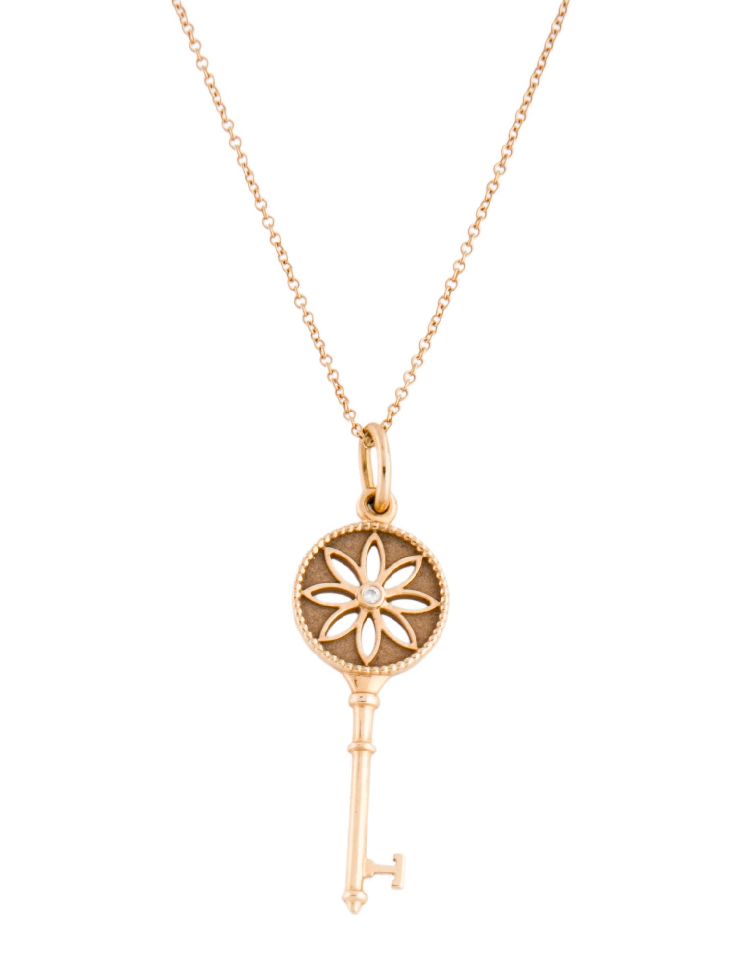 Tiffany & Co. 18K Diamond Daisy Key Pendant Necklace