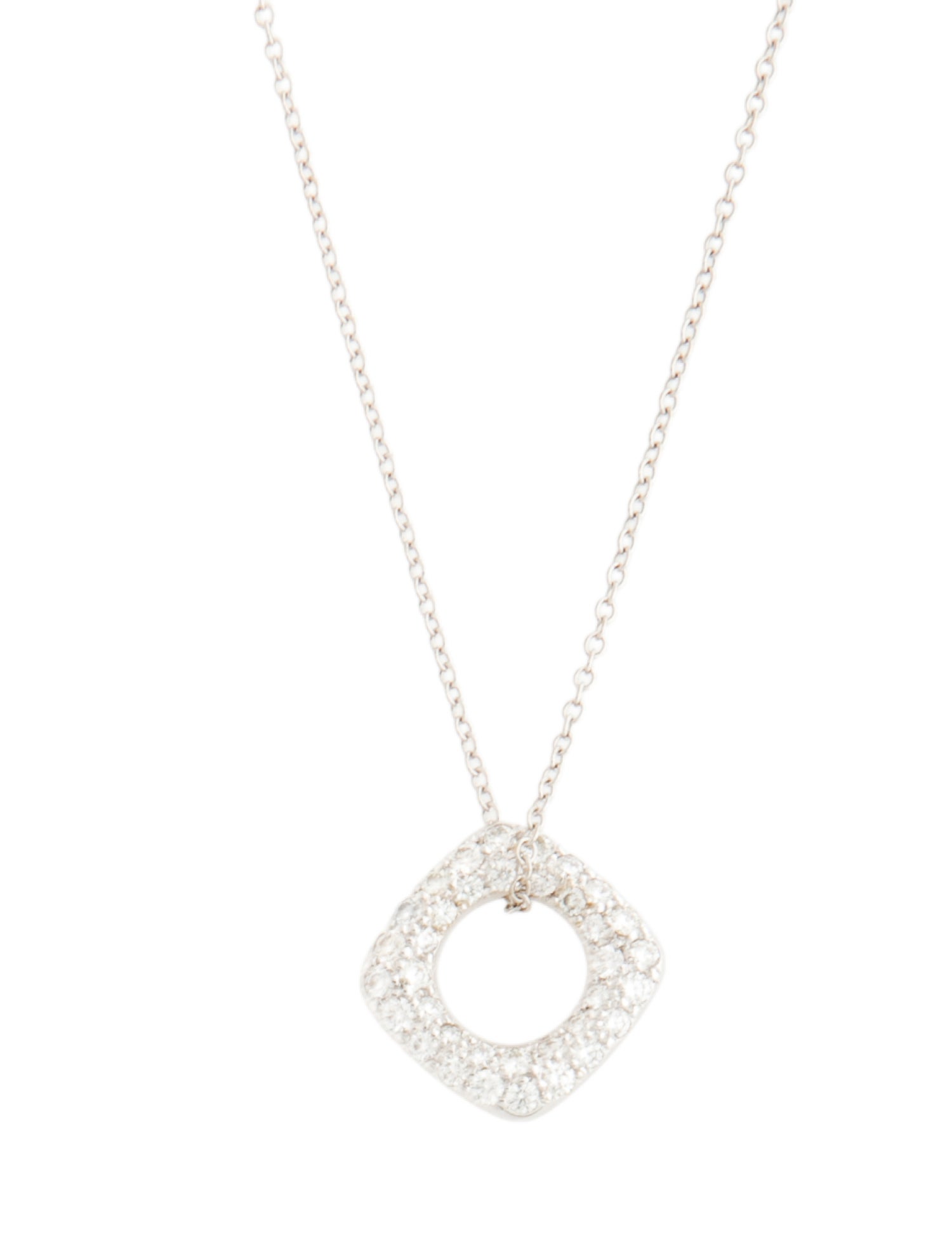 Tiffany & Co. 18K Diamond Cushion Square Pendant Necklace