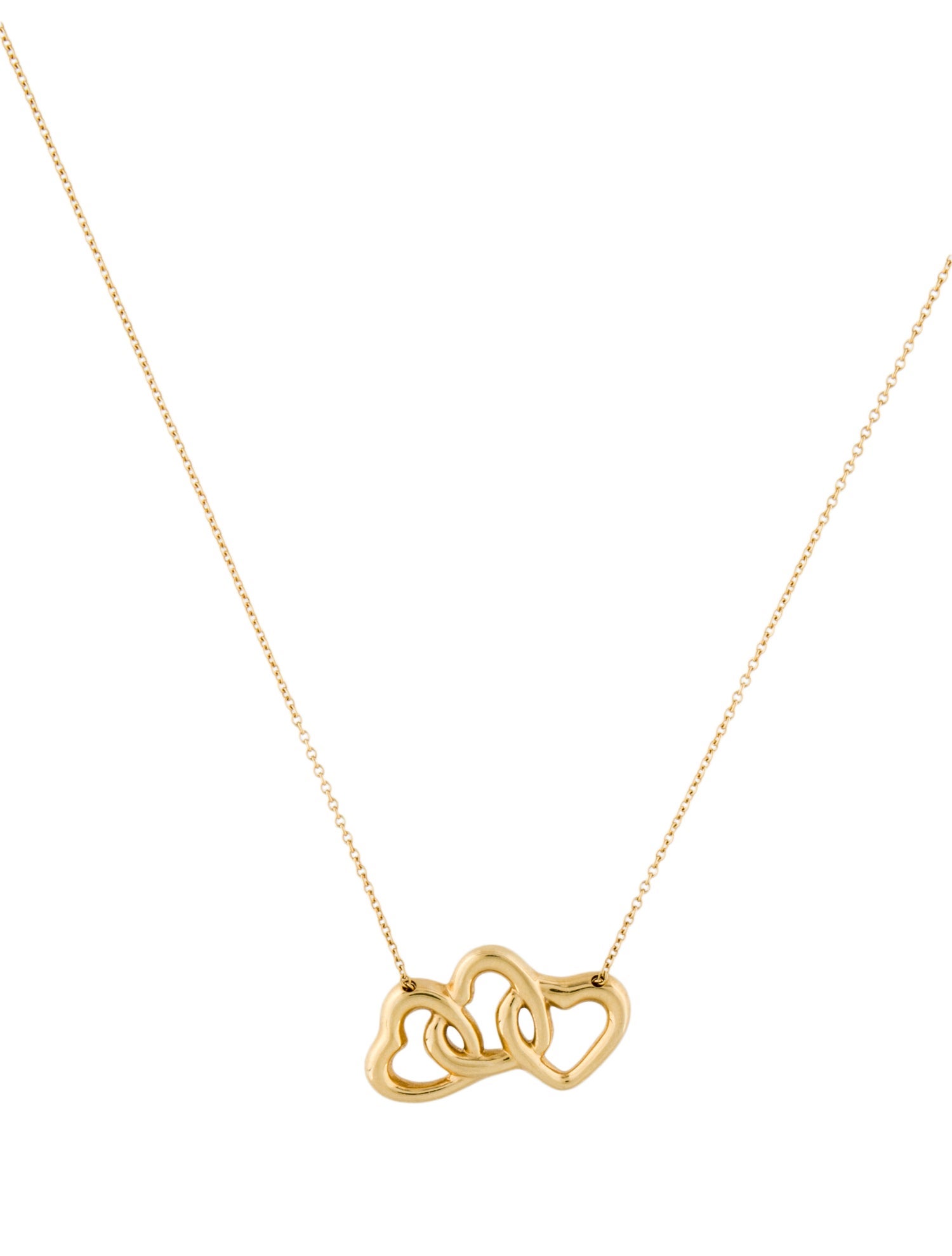 Tiffany & Co. Vintage 18K Interlocking Triple Heart Pendant Necklace