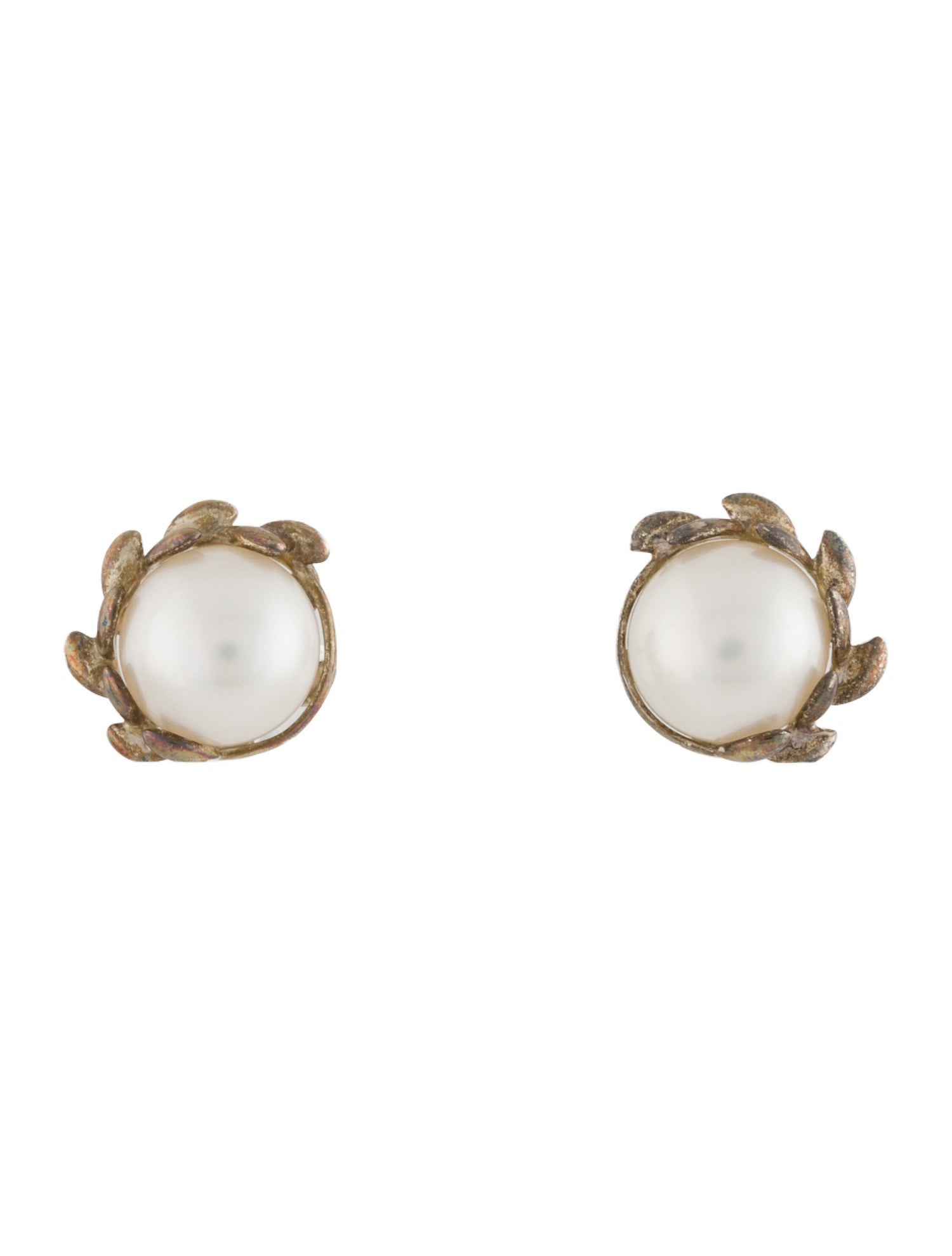 Tiffany & Co. Pearl Olive Leaf Stud Earrings