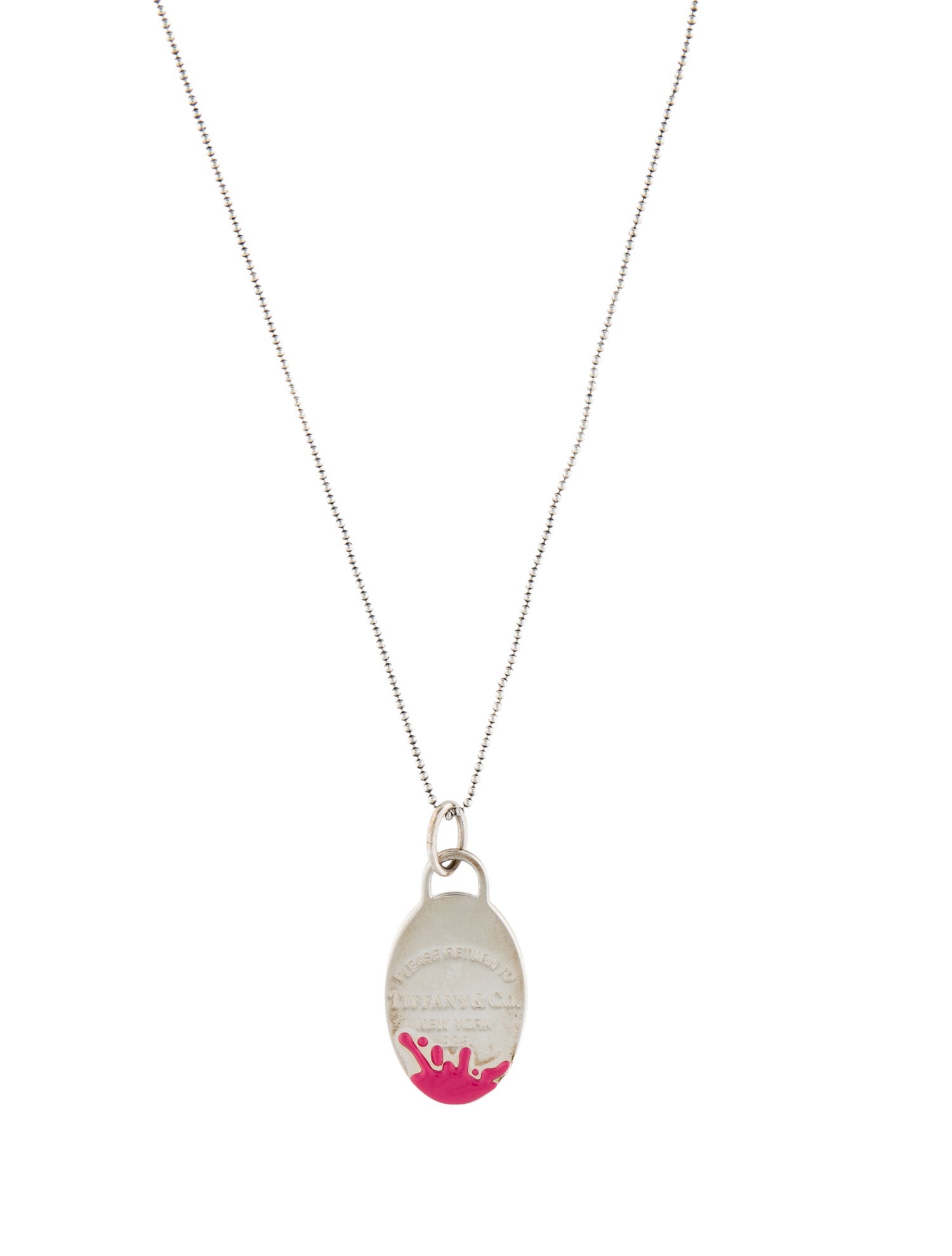 Tiffany & Co. Enamel Splash Oval Tag Pendant Necklace