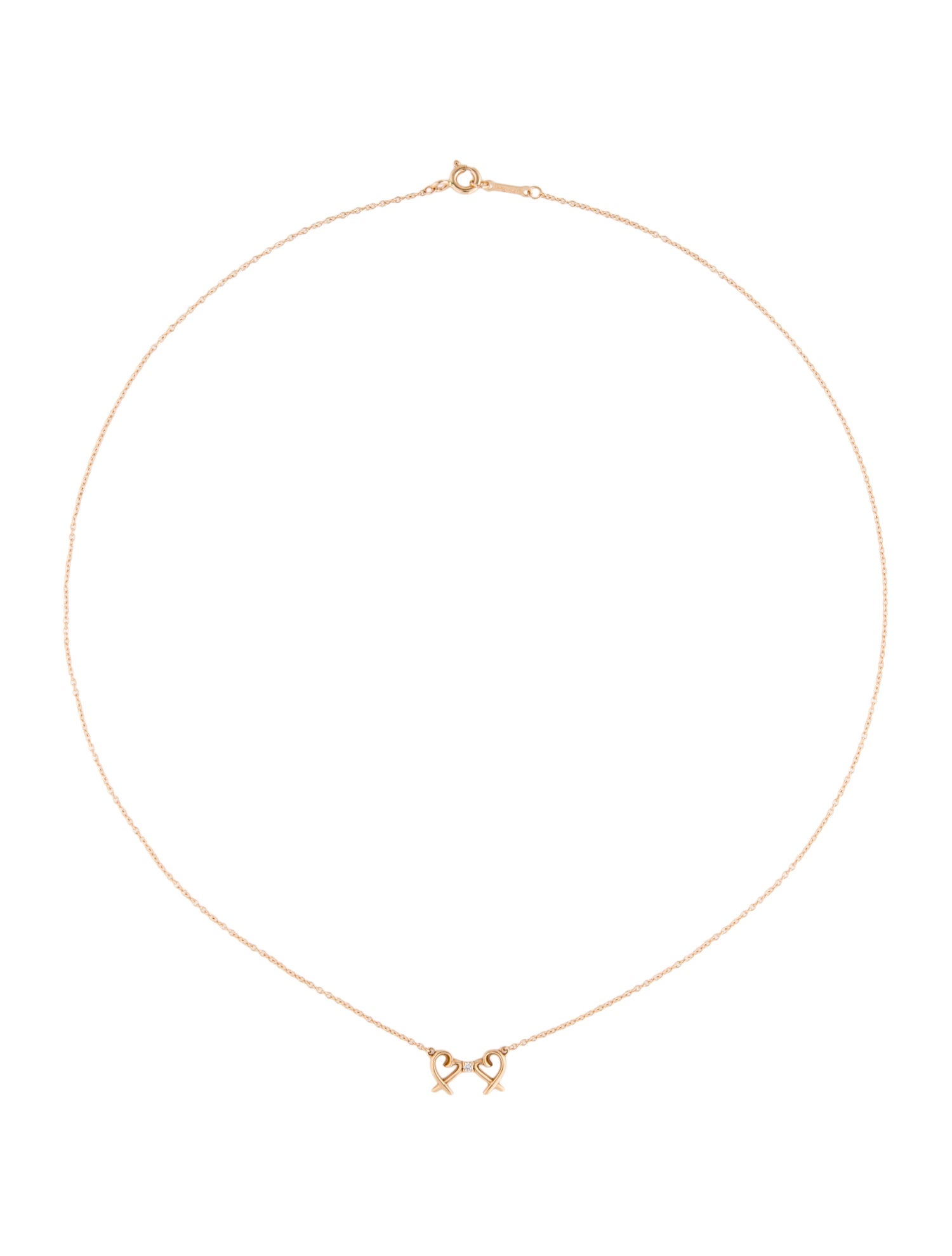 Tiffany & Co. 18K Diamond Double Loving Heart Pendant Necklace