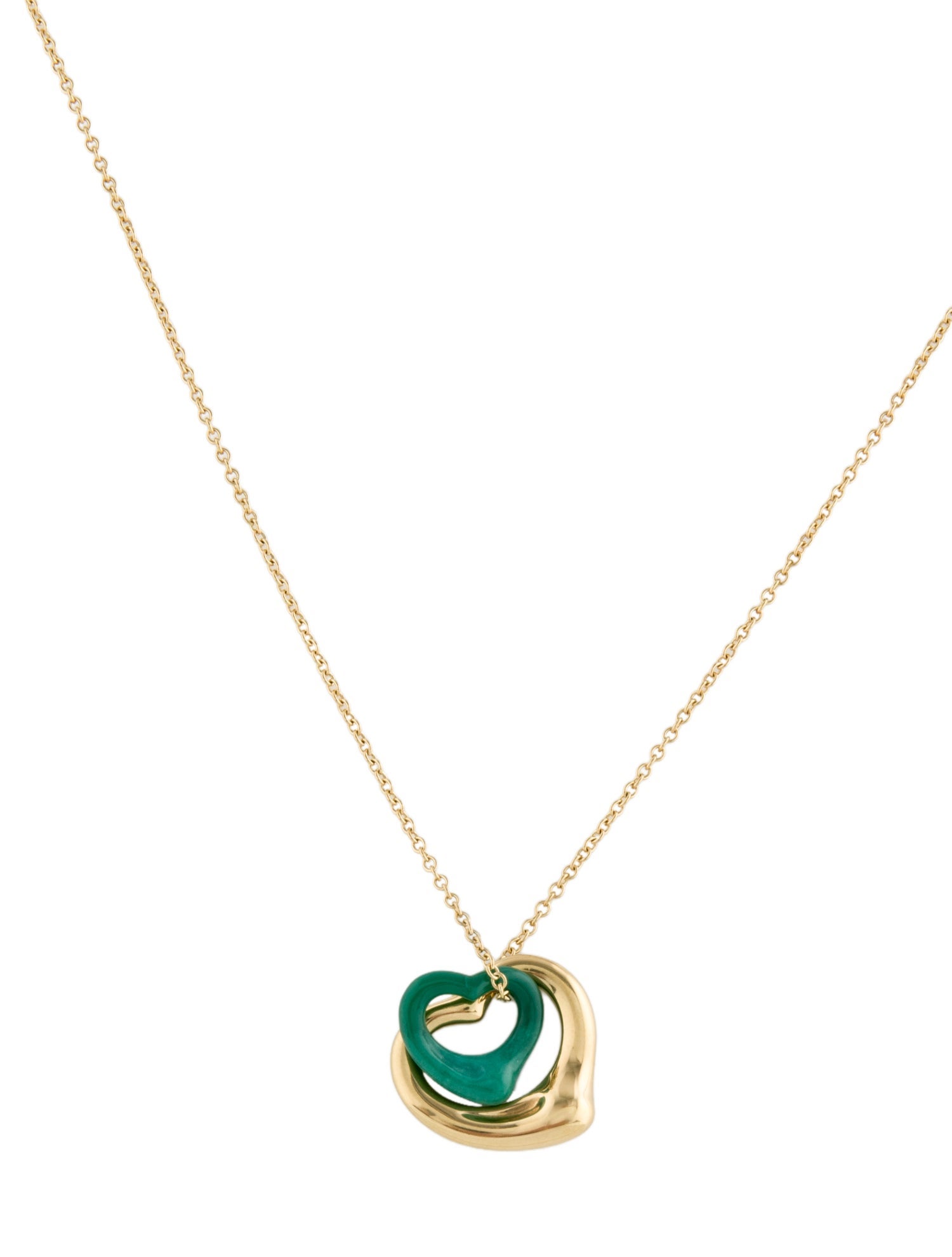 Tiffany & Co. 18K Turquoise Open Hearts Pendant Necklace