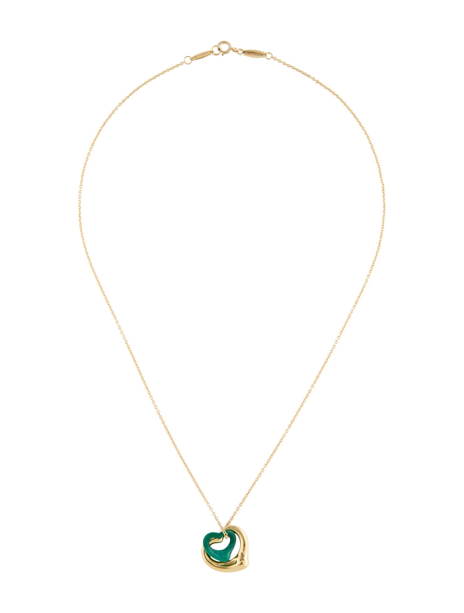 Tiffany & Co. 18K Turquoise Open Hearts Pendant Necklace