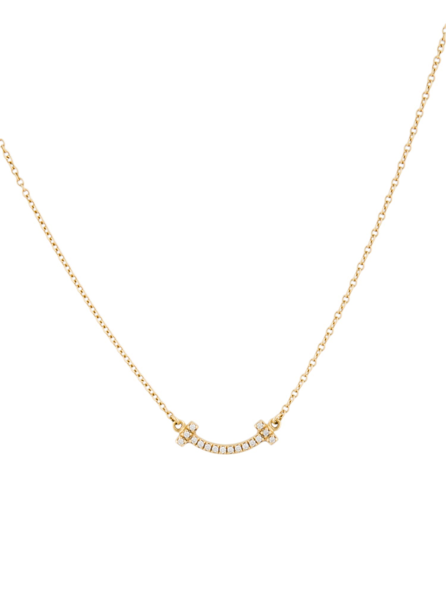 Tiffany & Co. 18K Diamond Mini T Smile Pendant Necklace