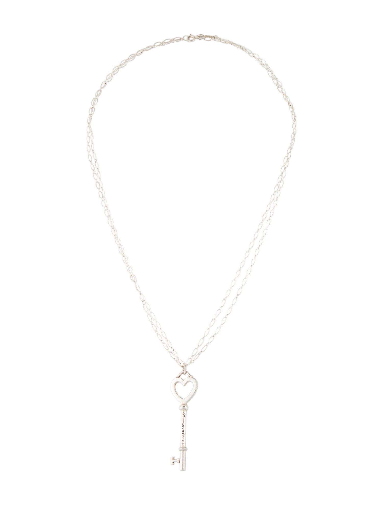 Tiffany & Co. Heart Key Pendant Double Strand Oval Link Necklace