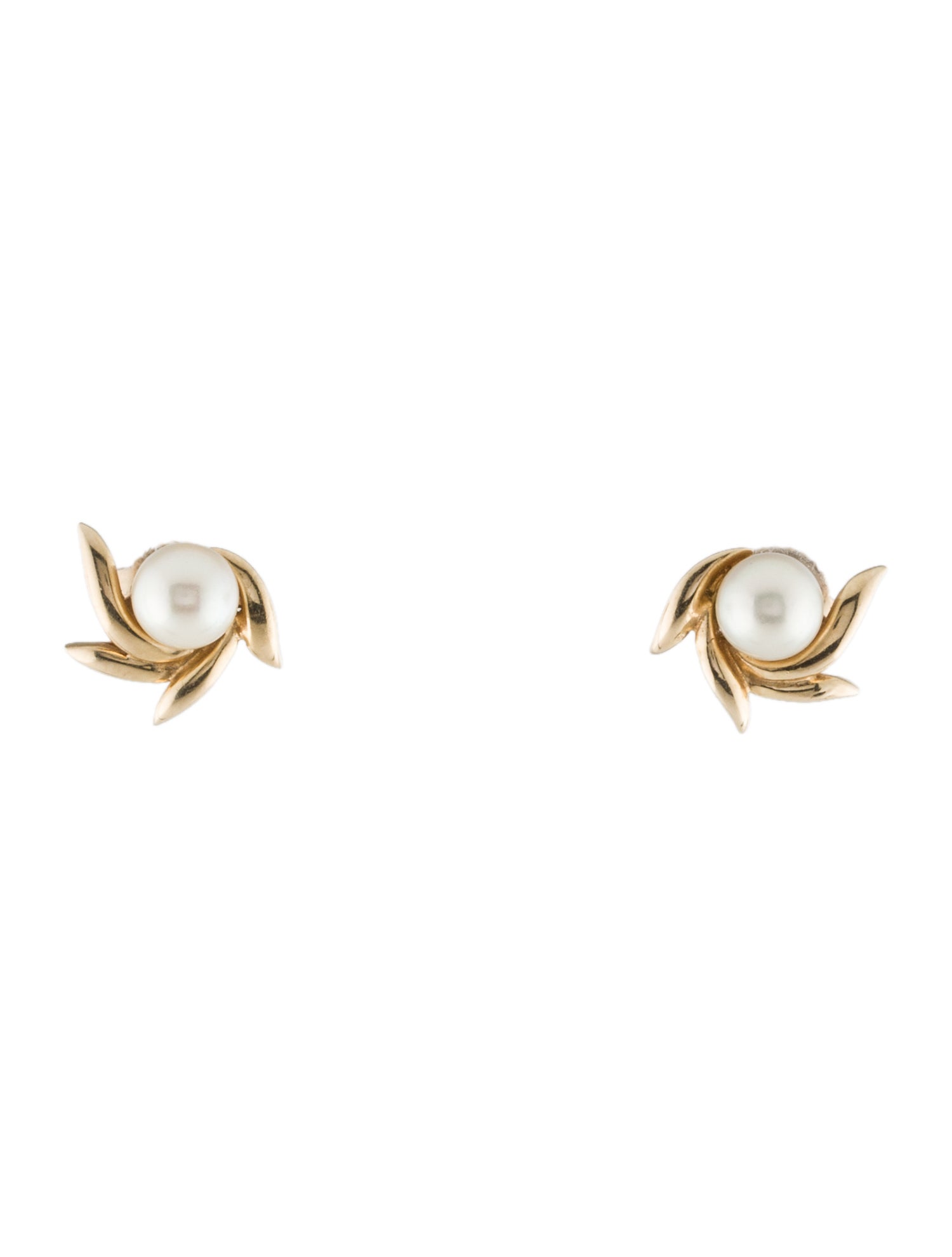 Tiffany & Co. 18K Pearl Olive Leaf Stud Earrings