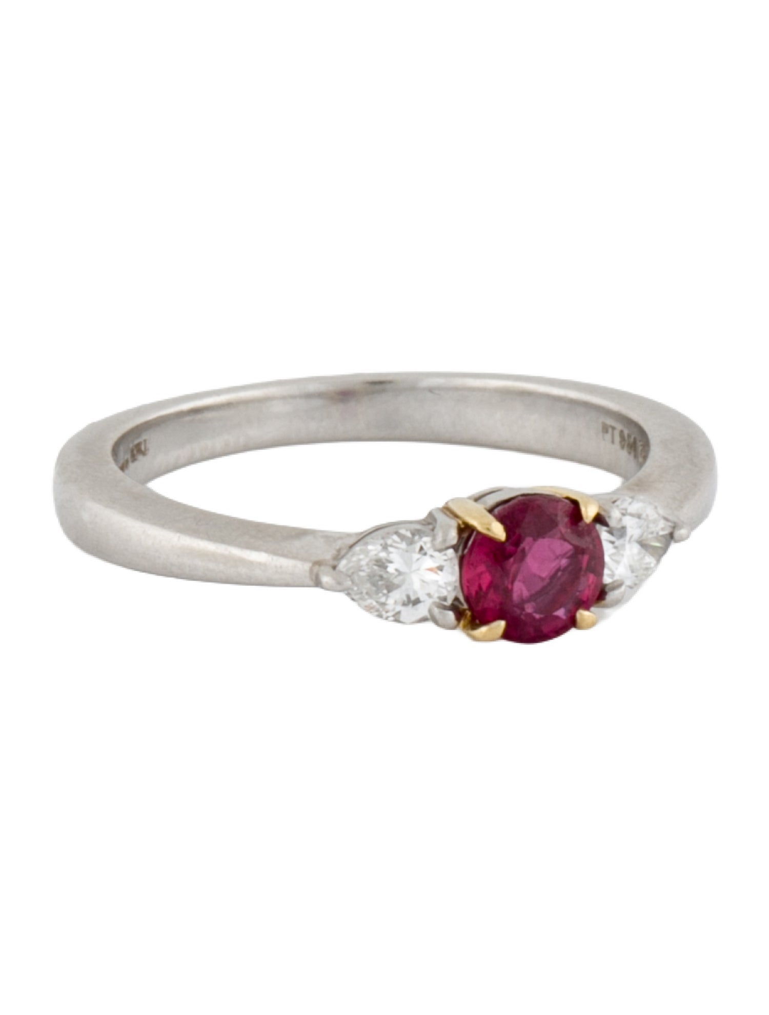 Tiffany & Co. Platinum Ruby & Diamond Three-Stone Ring