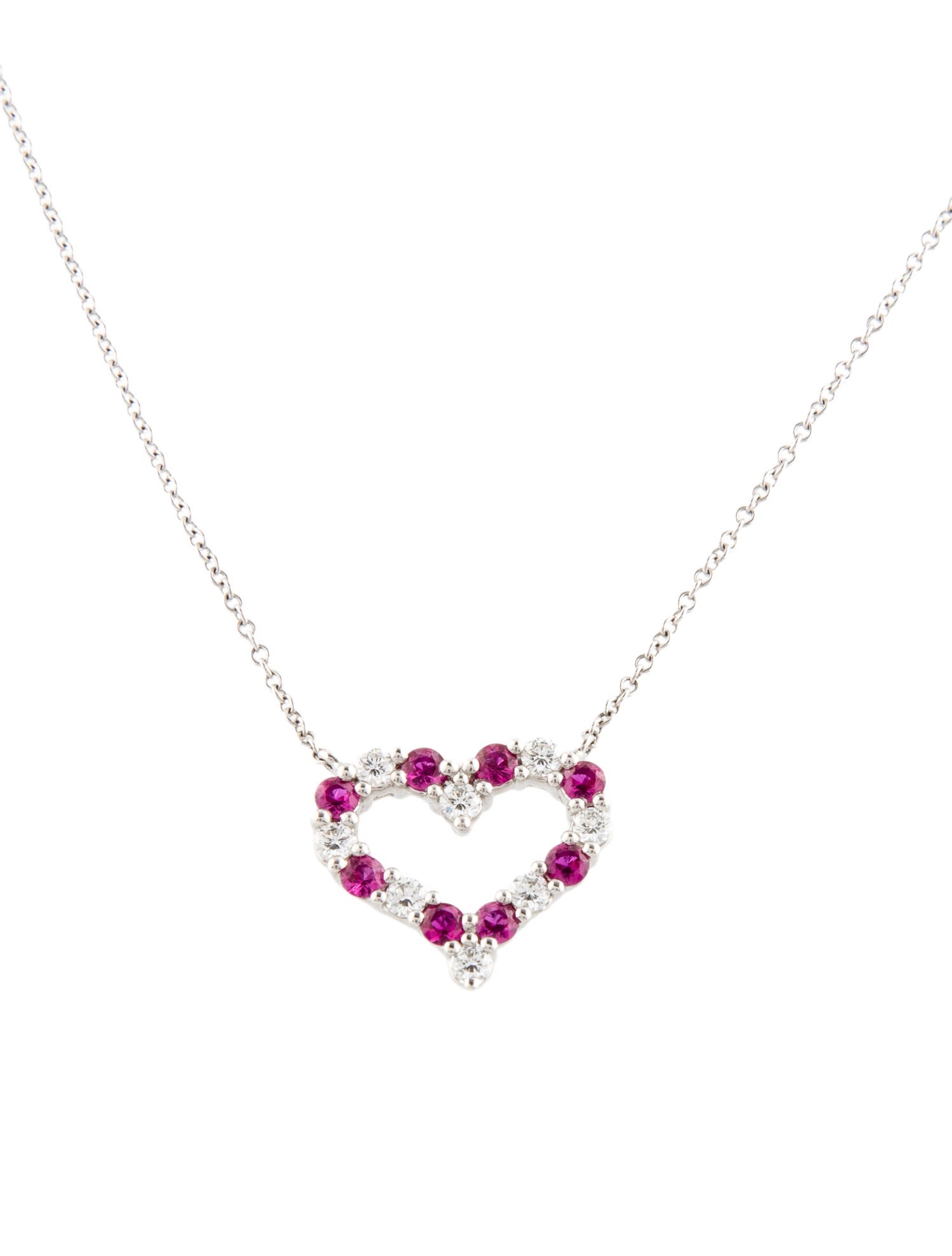 Tiffany & Co. Platinum Ruby & Diamond Heart Pendant Necklace
