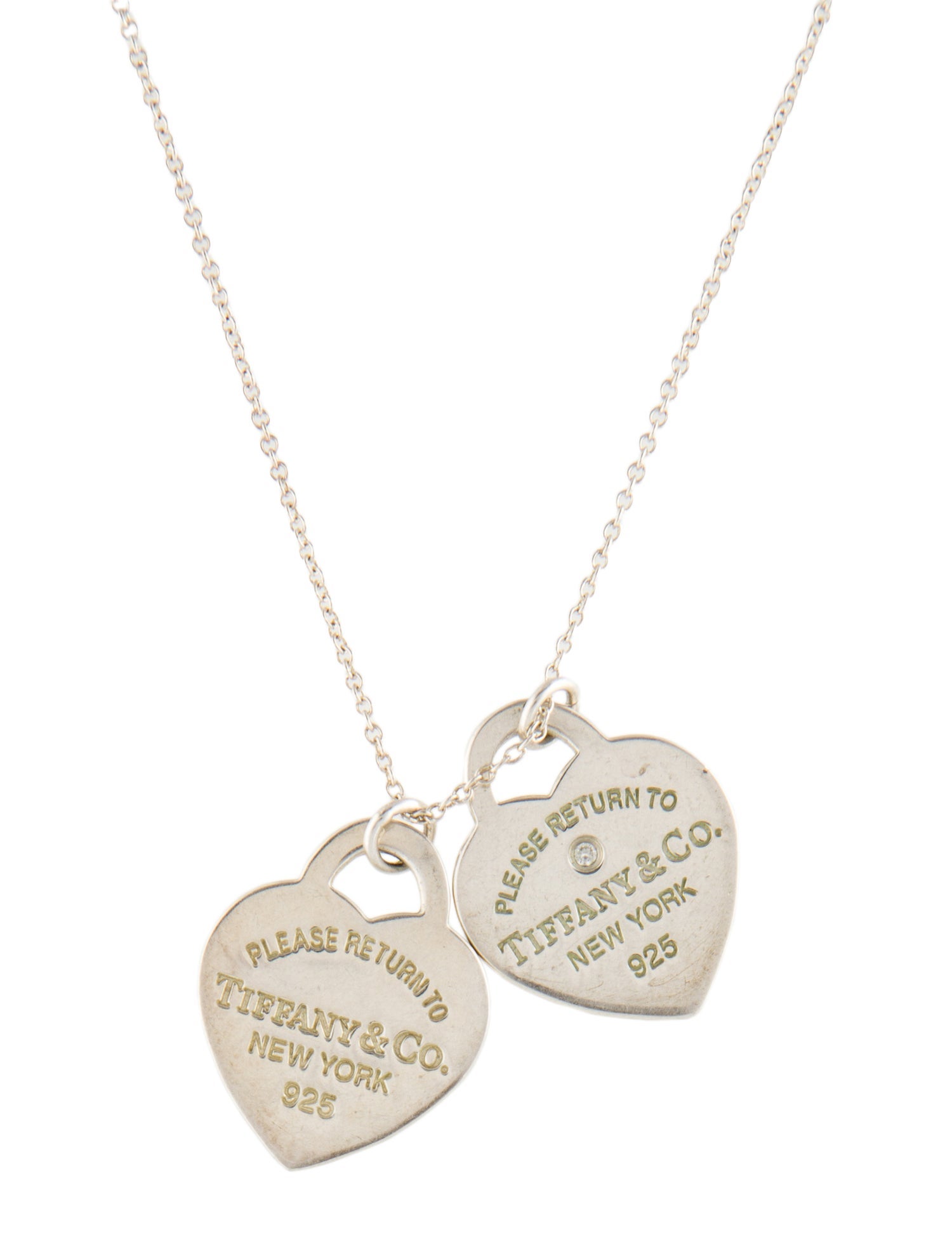 Tiffany & Co. Diamond & Enamel Double Heart Tag Pendant Necklace