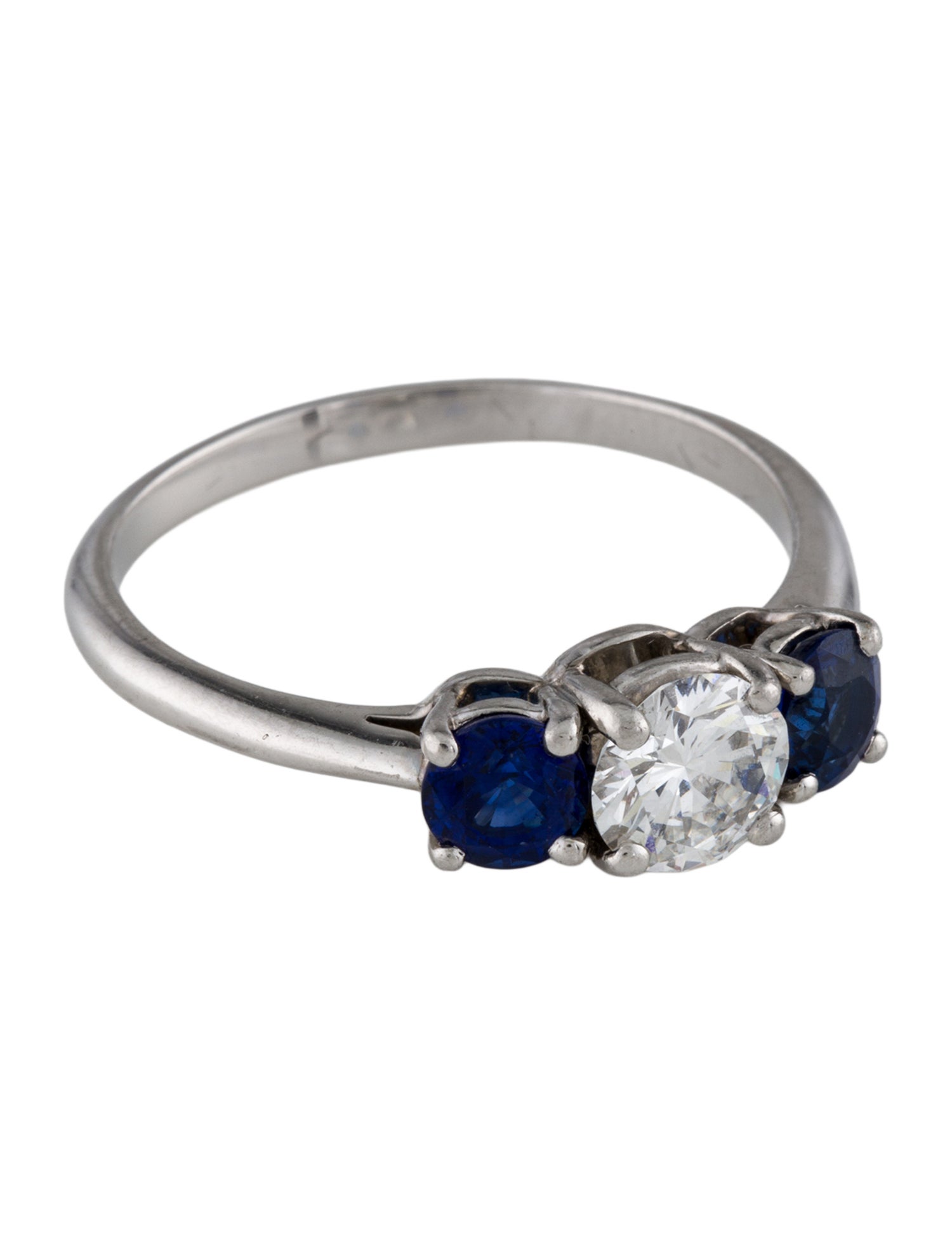 Tiffany & Co. Platinum 1.13ctw Sapphire & Diamond Three Stone Ring