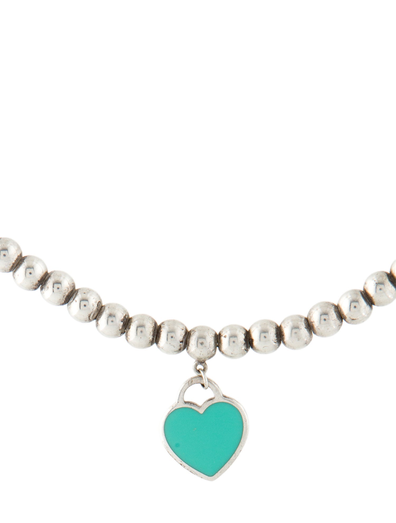 Tiffany & Co. Enamel Heart Tag Beaded Pendant Necklace