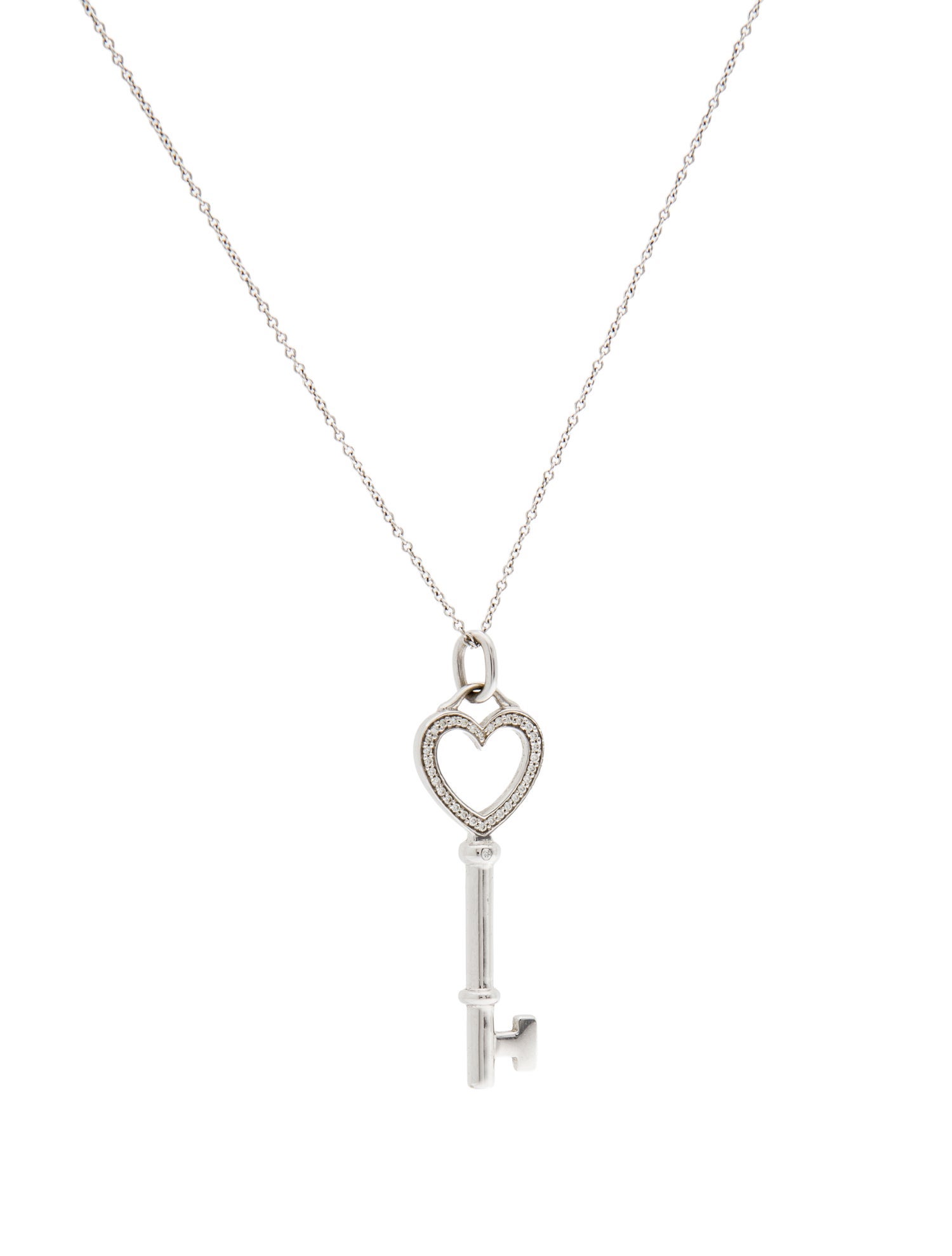 Tiffany & Co. 18K Diamond Heart Key Pendant Necklace