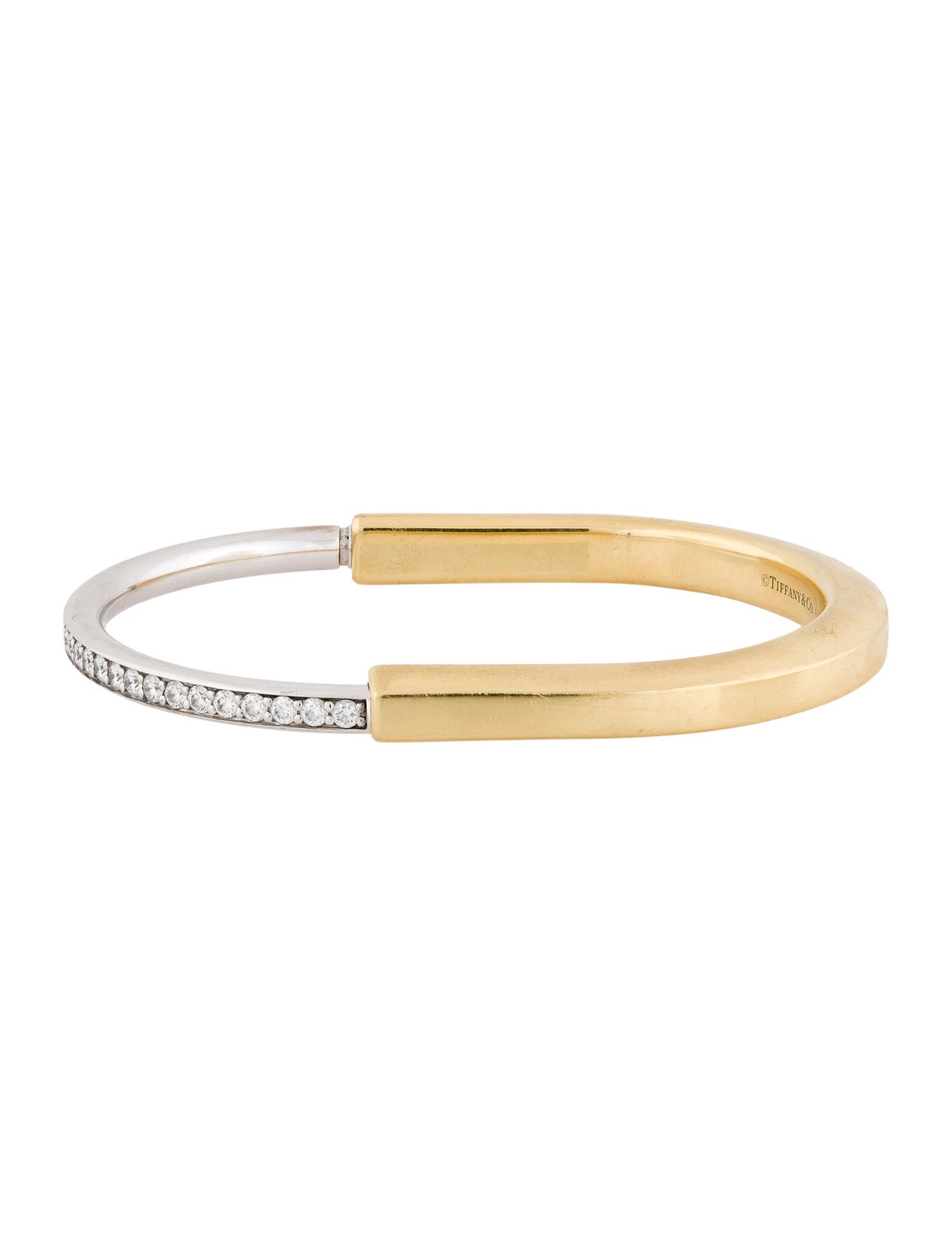 Tiffany & Co. 18K 1.20ctw Diamond Half Pavé Lock Bangle