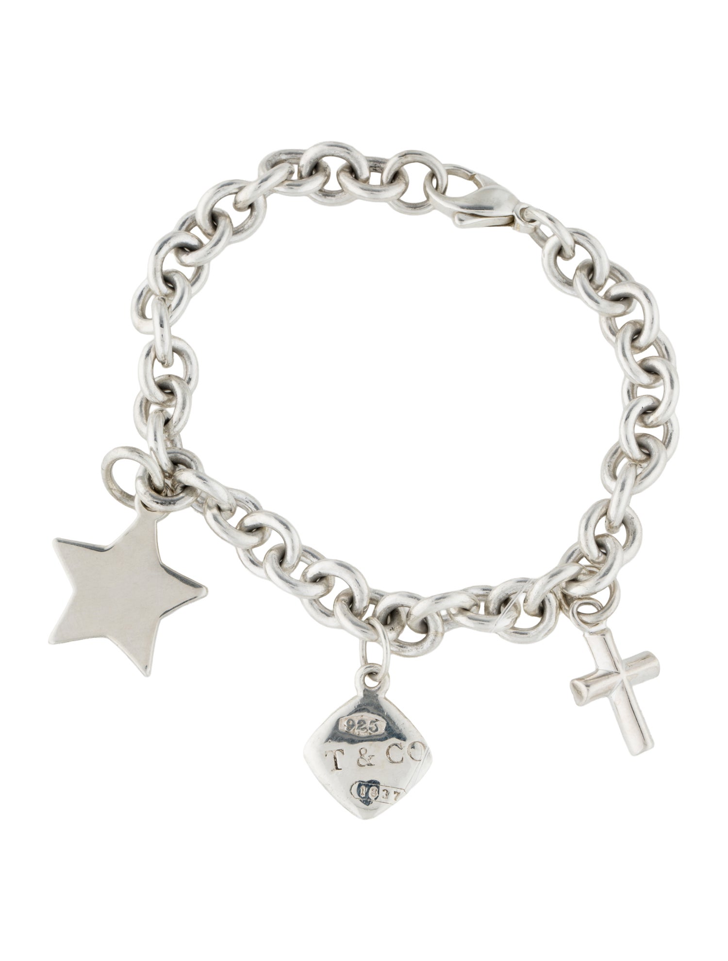 Tiffany & Co. Vintage Star, Cross & Square Three Charm Bracelet