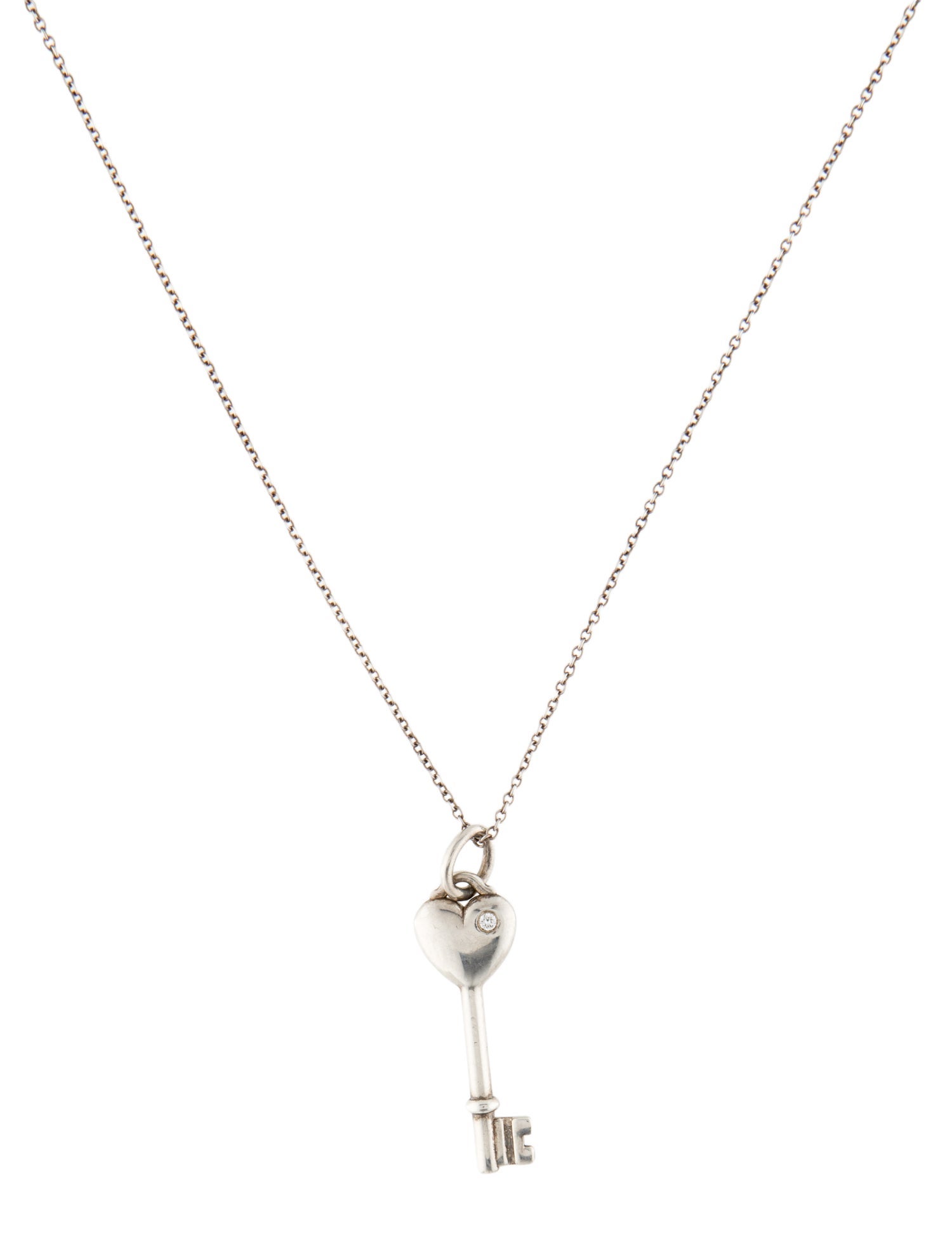 Tiffany & Co. Diamond Heart Key Pendant Necklace