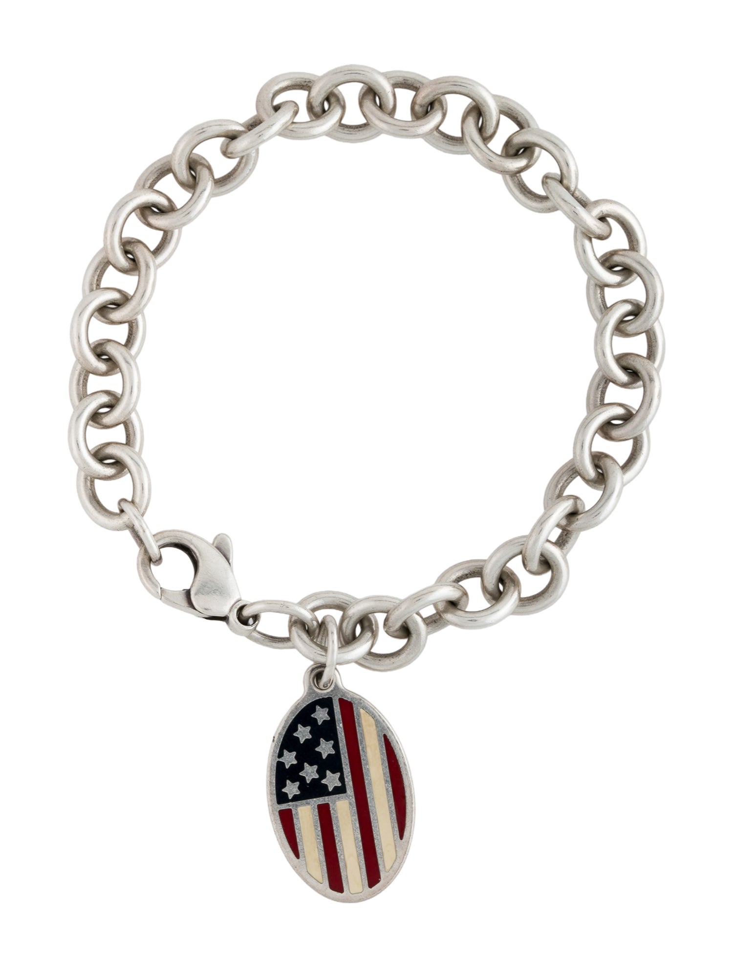 Tiffany & Co. Vintage Enamel American Flag Remembrance Oval Tag Bracelet