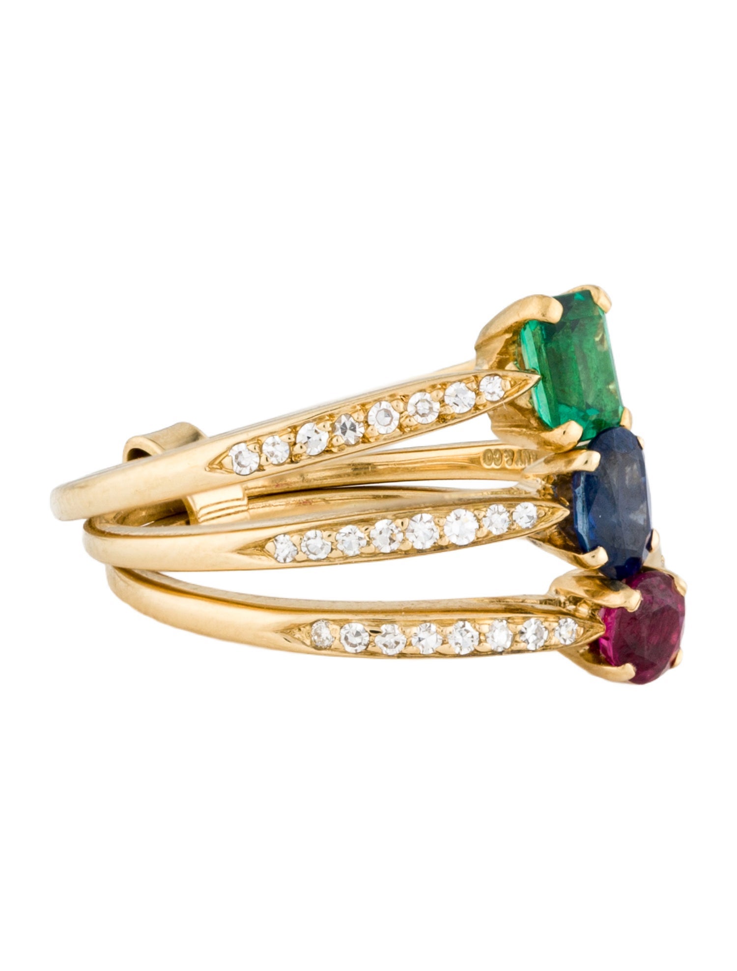 Tiffany & Co. Vintage 18K Ruby, Emerald, Sapphire, & Diamond Stacking Rings