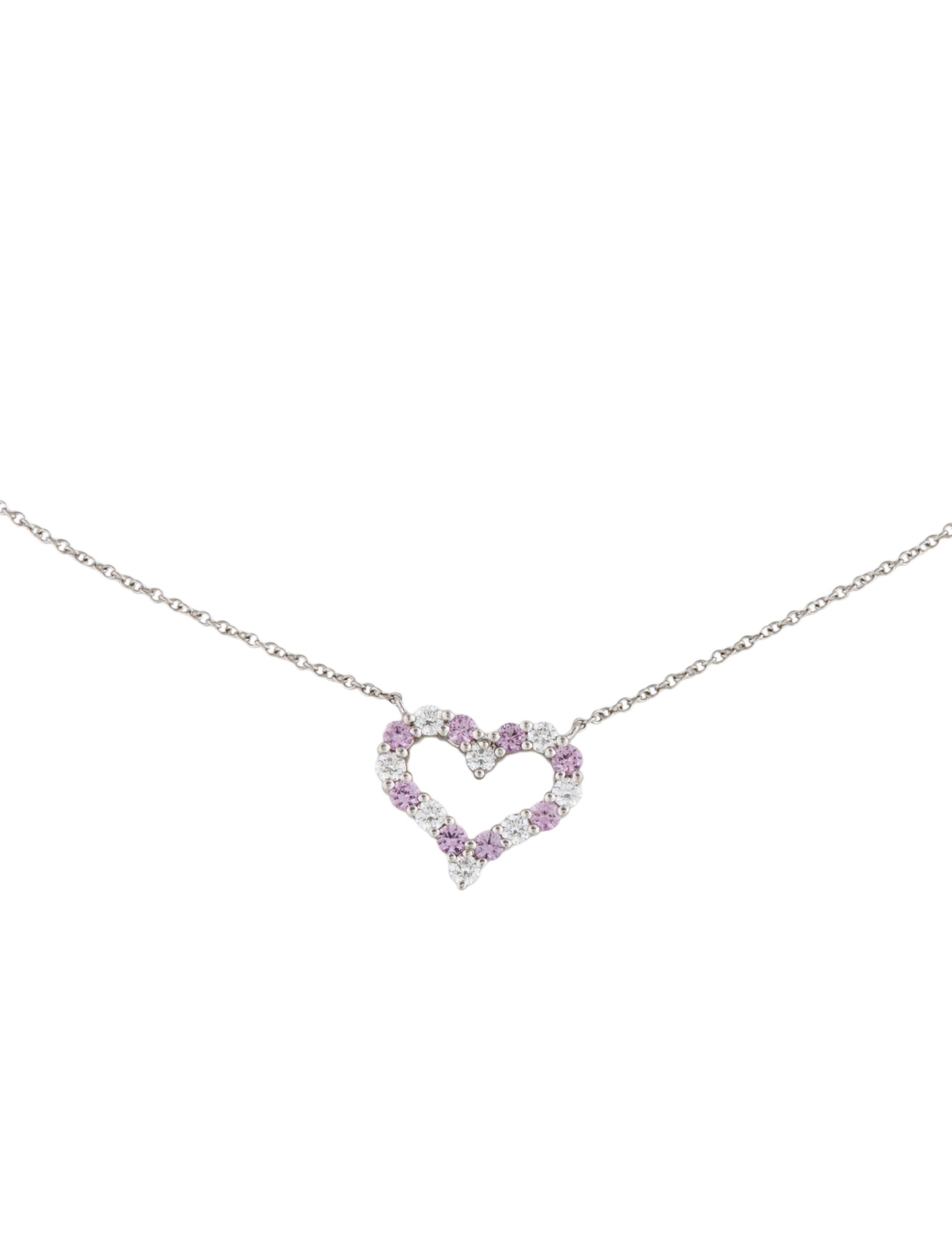 Tiffany & Co. Platinum Sapphire & Diamond Heart Pendant Necklace