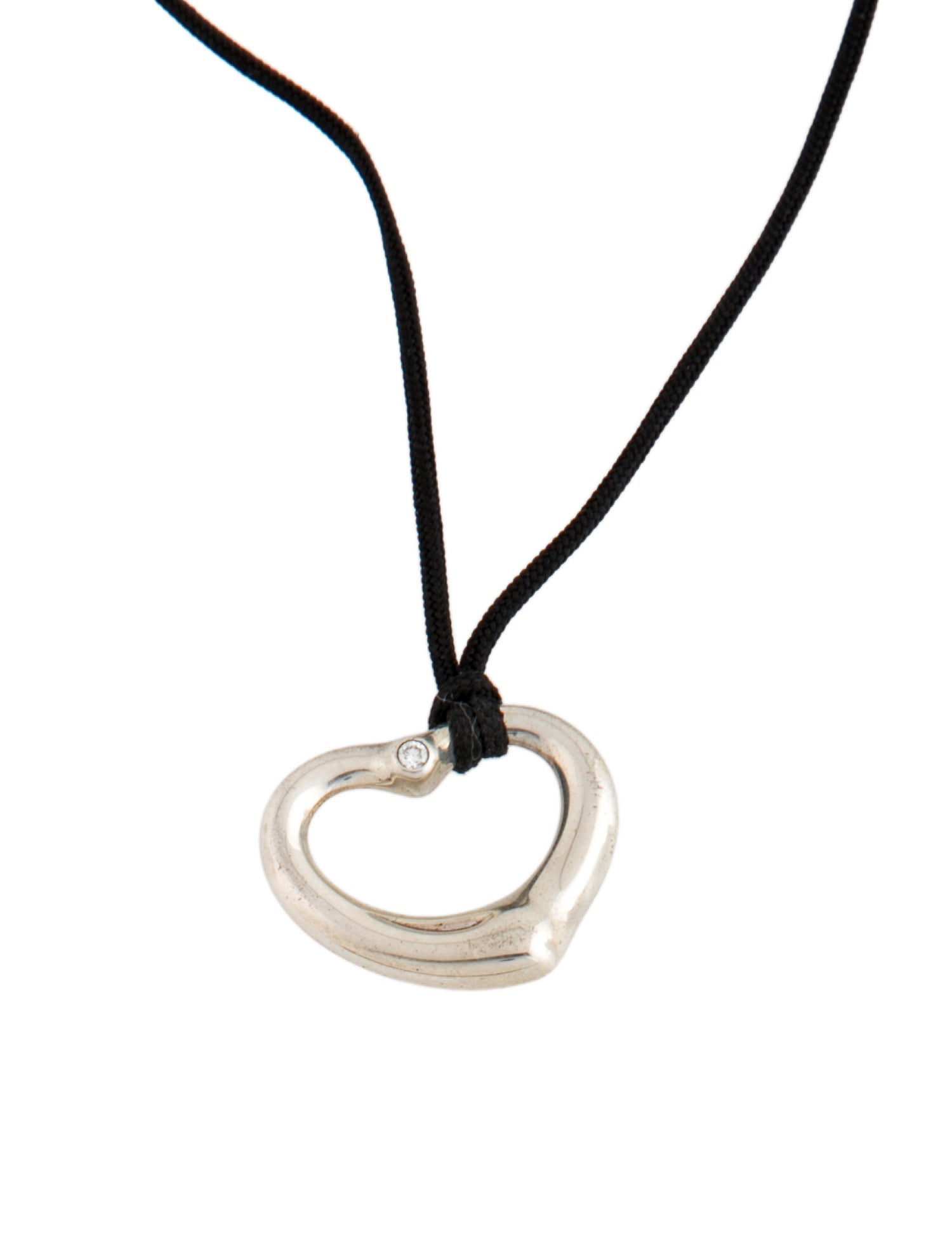 Tiffany & Co. Diamond Open Heart Pendant Necklace