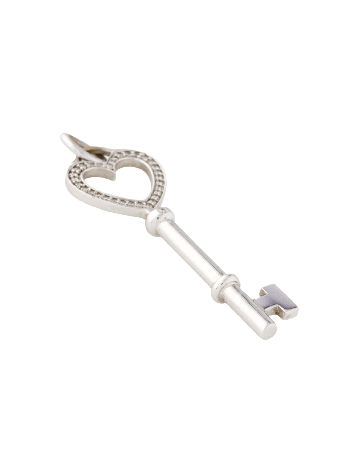 Tiffany & Co. 18K Diamond Heart Key Pendant Necklace