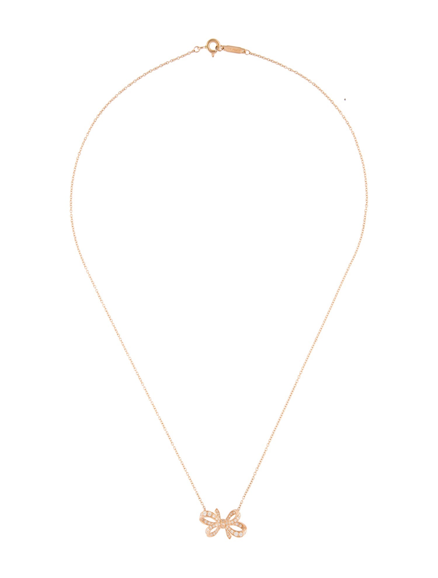 Tiffany & Co. 18K Diamond Bow Ribbon Pendant Necklace