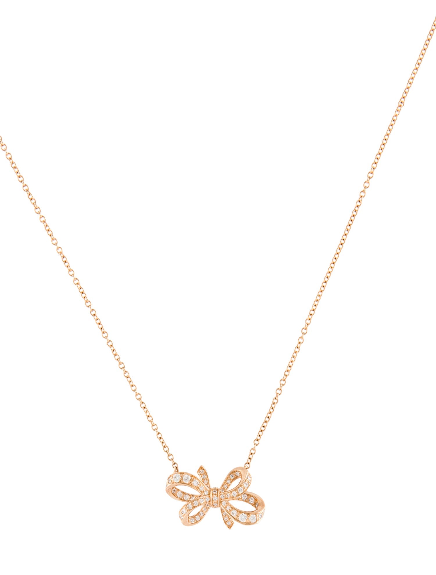 Tiffany & Co. 18K Diamond Bow Ribbon Pendant Necklace