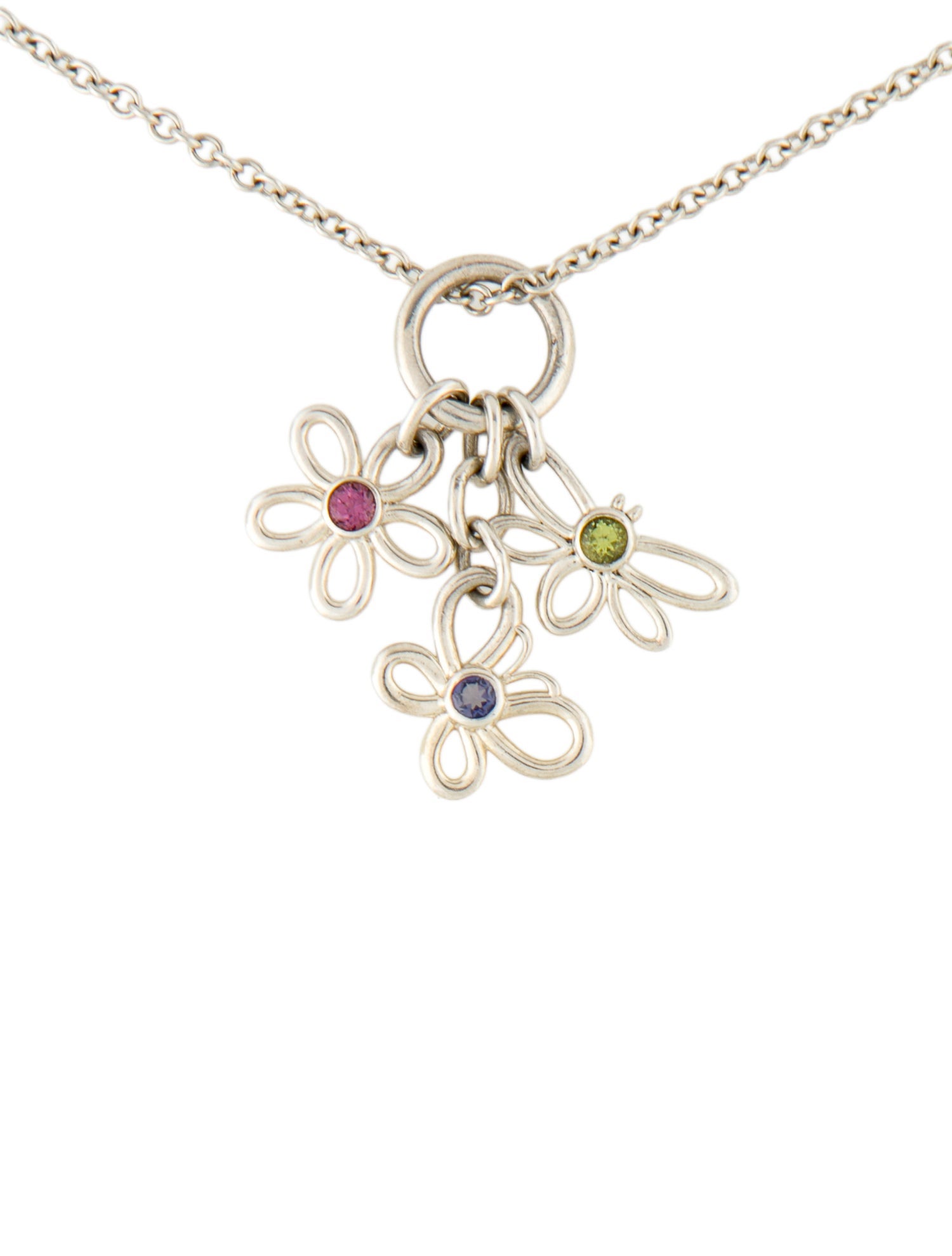 Tiffany & Co. Multistone Flower, Butterfly & Dragonfly Charm Necklace