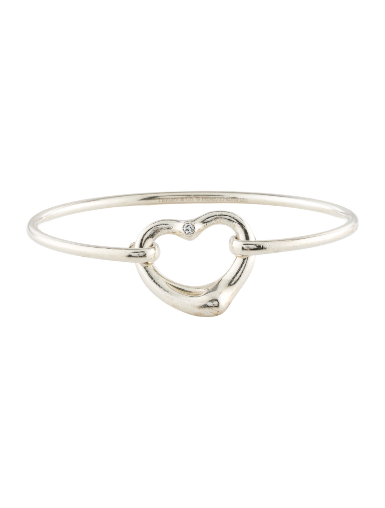 Tiffany & Co. Diamond Open Heart Station Bangle Bracelet