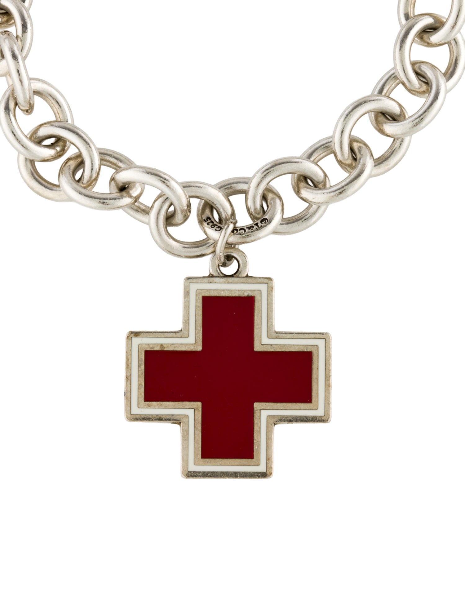 Tiffany & Co. Enamel Red Cross Charm Bracelet
