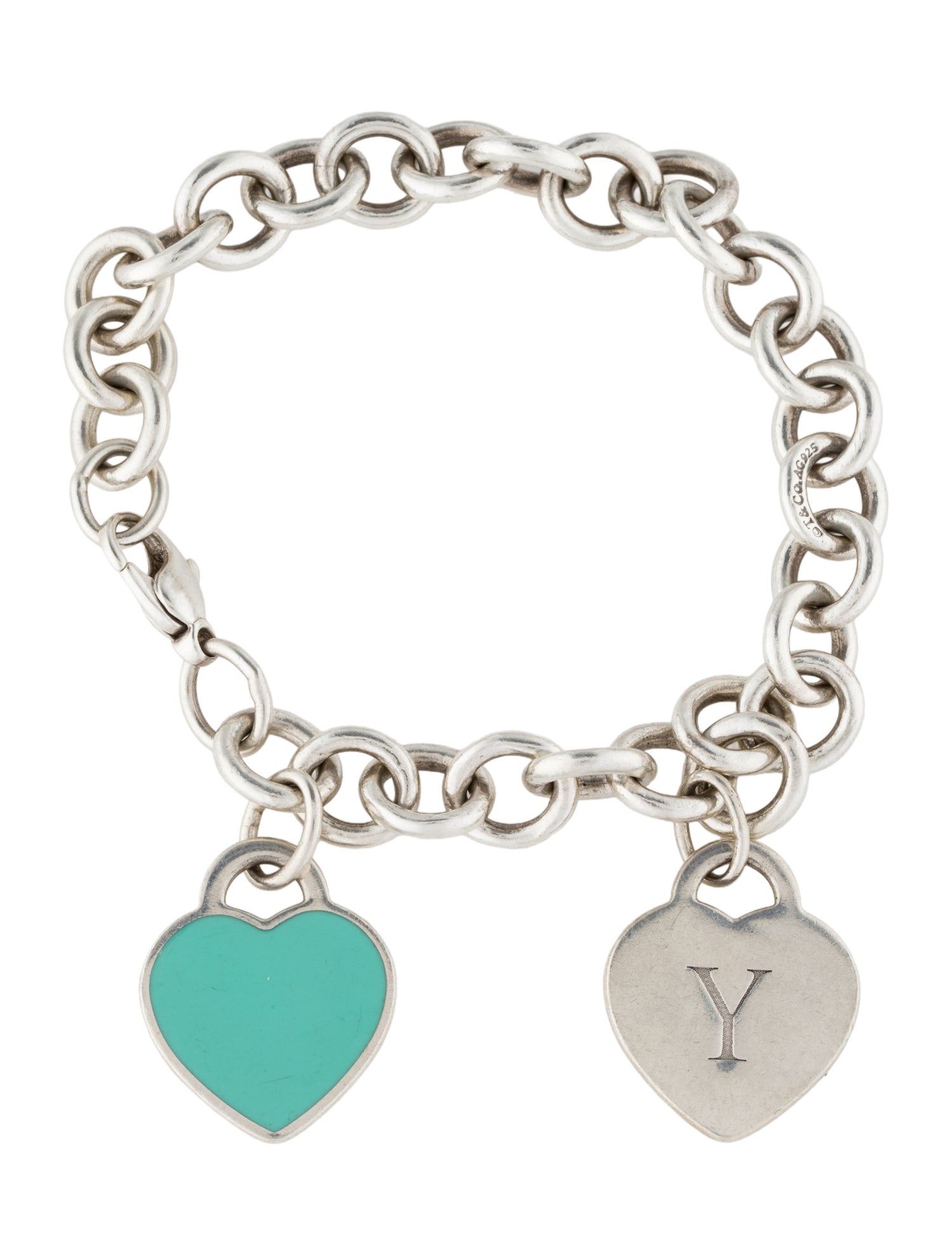 Tiffany & Co. Enamel Heart Tag Charm & Letter 'Y' Heart tag Charm Bracelet