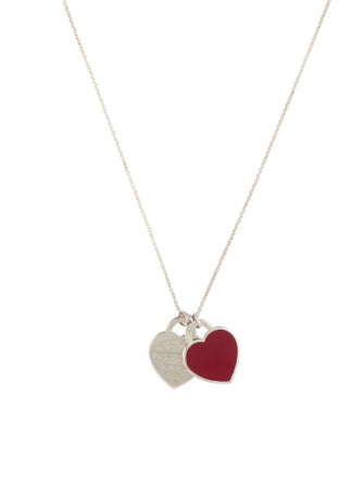 Tiffany & Co. Enamel Double Heart Tag Pendant Necklace