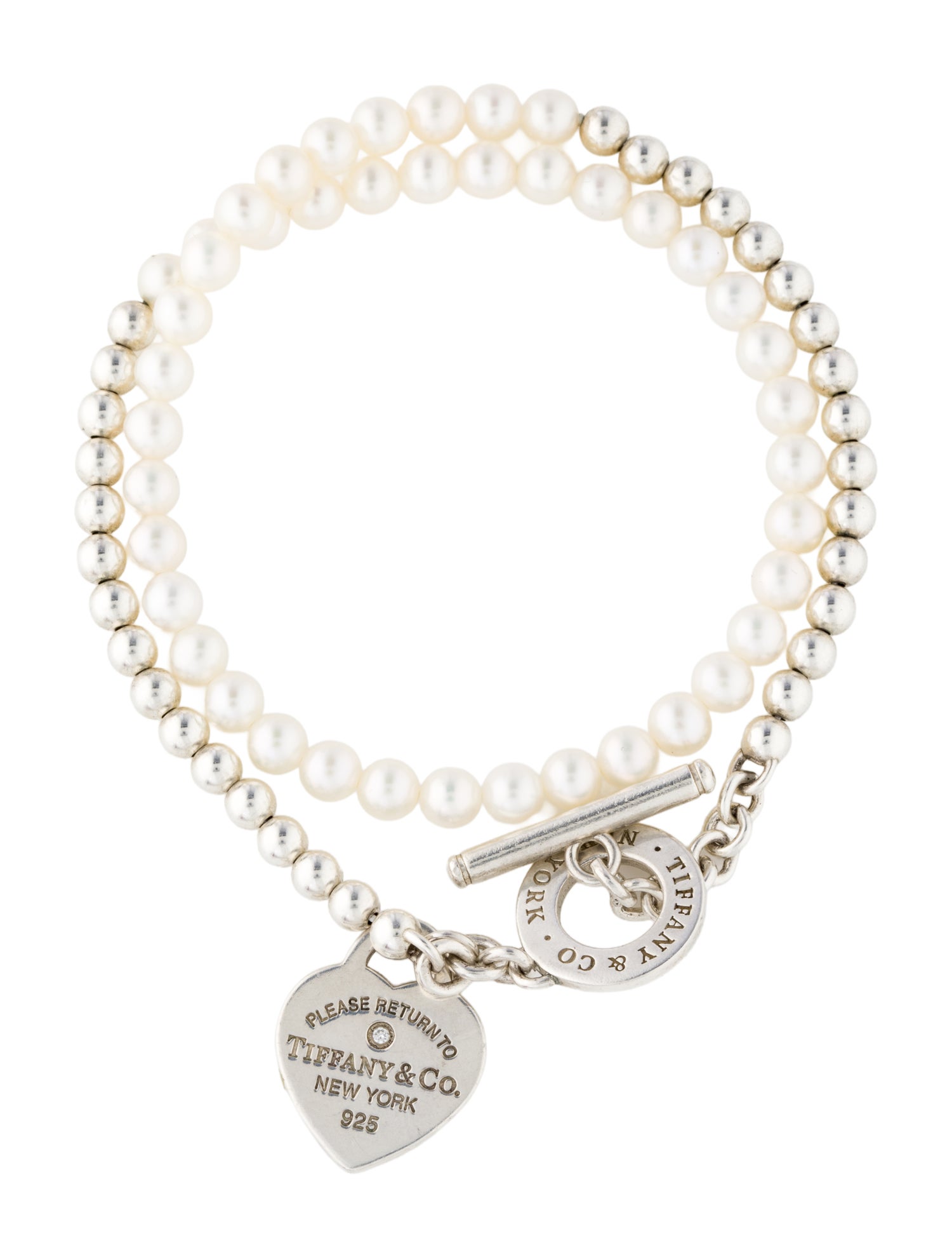 Tiffany & Co. Pearl & Diamond Return to Tiffany Wrap Bead Bracelet