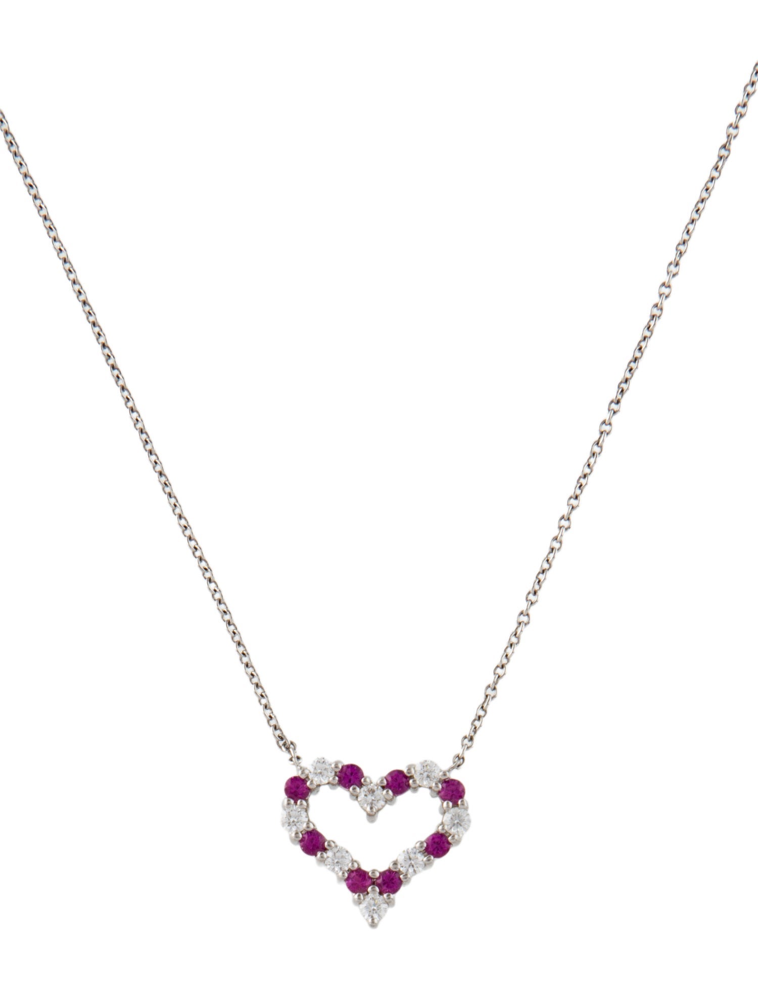 Tiffany & Co. Platinum Diamond & Ruby Heart Pendant Necklace