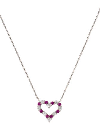 Tiffany & Co. Platinum Diamond & Ruby Heart Pendant Necklace