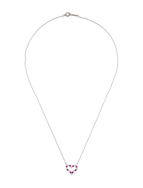 Tiffany & Co. Platinum Diamond & Ruby Heart Pendant Necklace