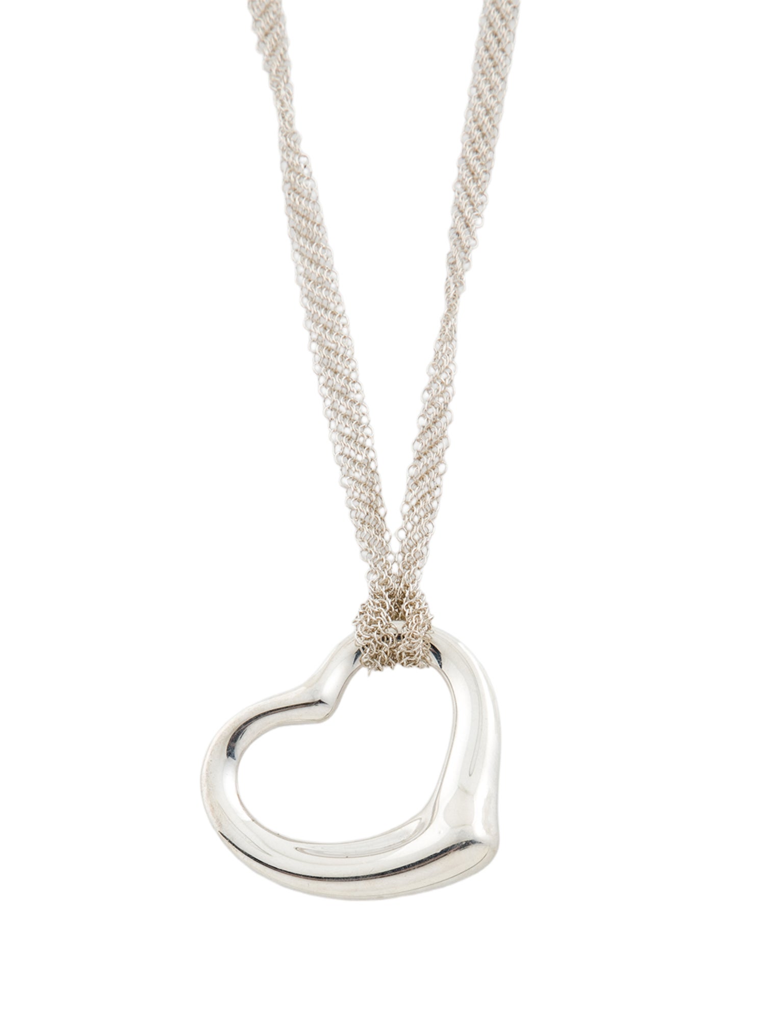 Tiffany & Co. Open Heart Pendant Mesh Necklace