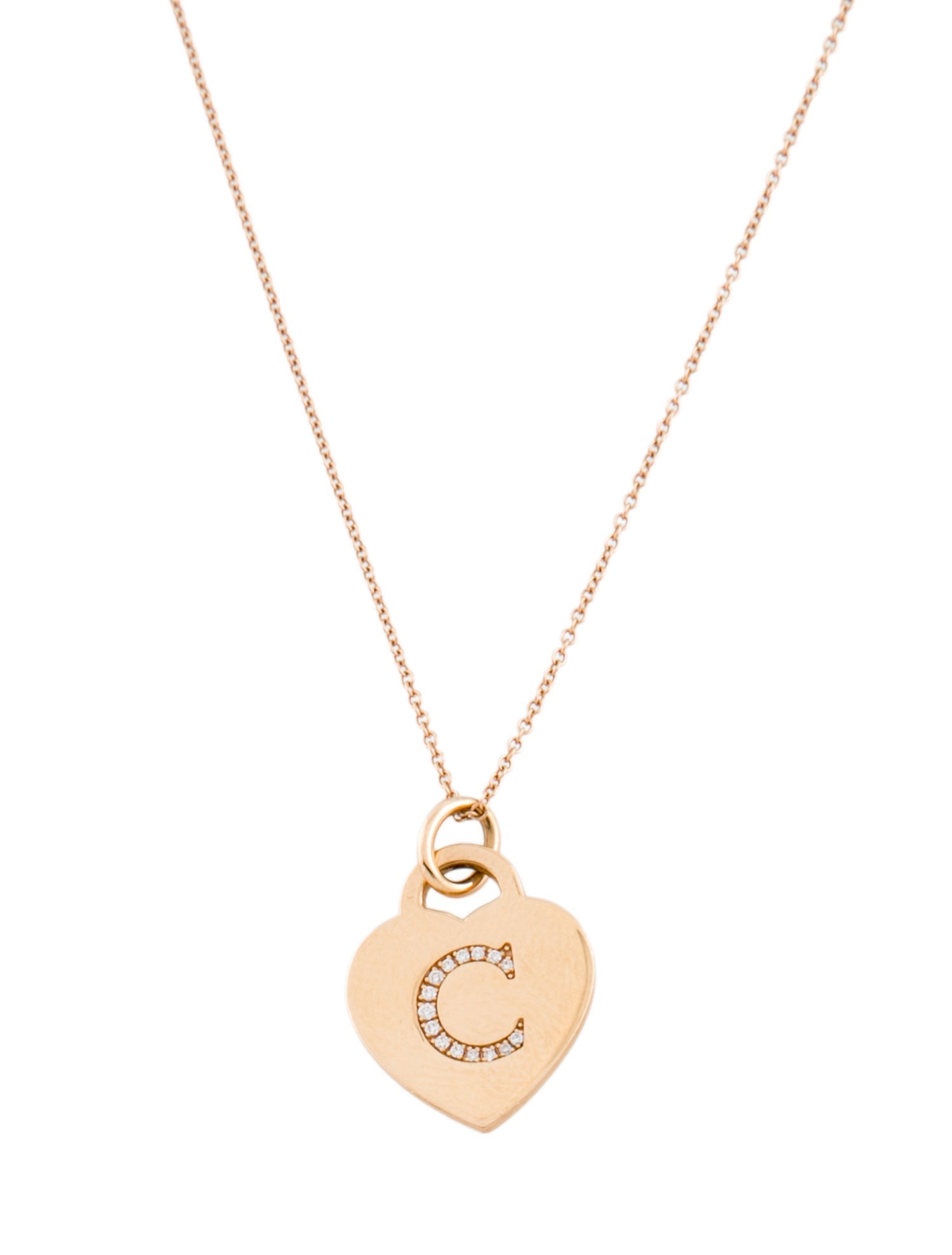 Tiffany & Co. 18K Diamond Letter 'C' Heart Tag Pendant Necklace