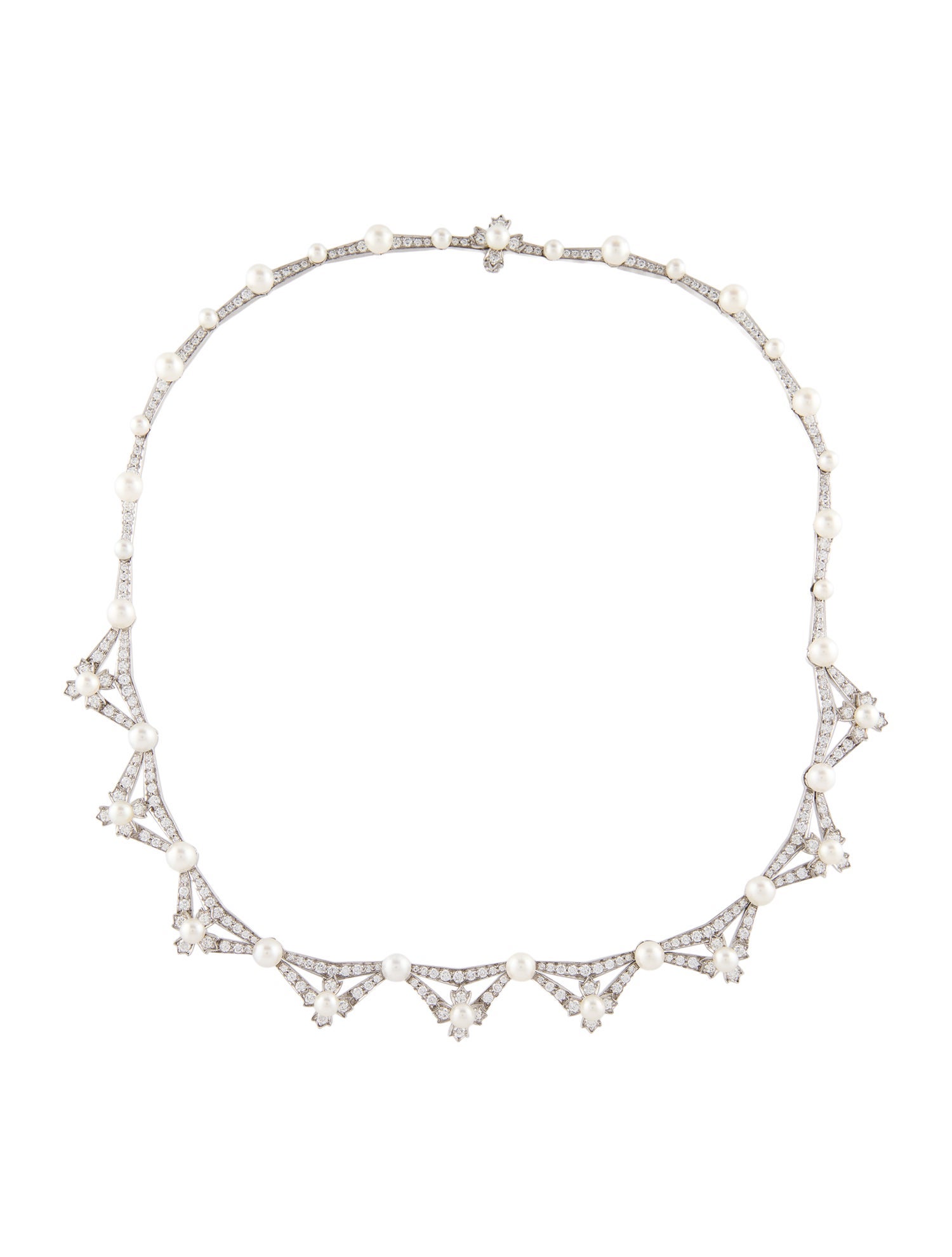 Tiffany & Co. Platinum Pearl & Diamond Lattice Collar Necklace