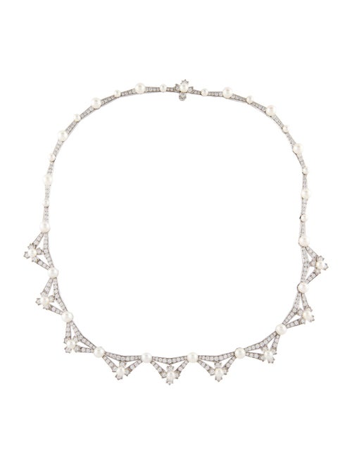 Tiffany & Co. Platinum Pearl & Diamond Lattice Collar Necklace