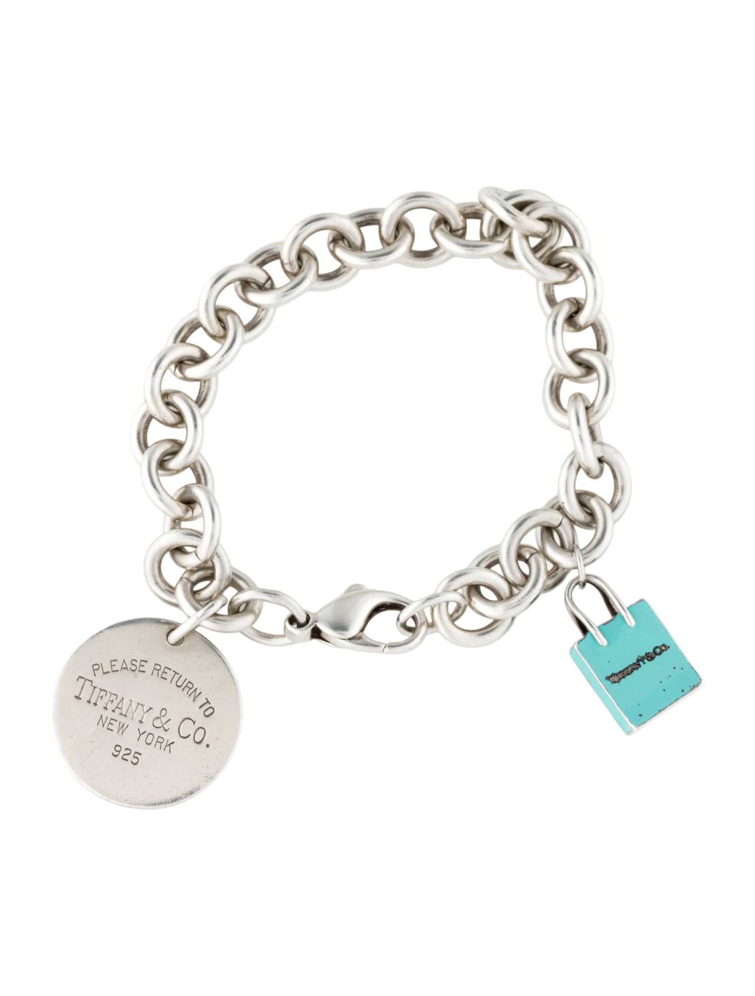 Tiffany & Co. Enamel Shopping Bag & Round Charm Bracelet