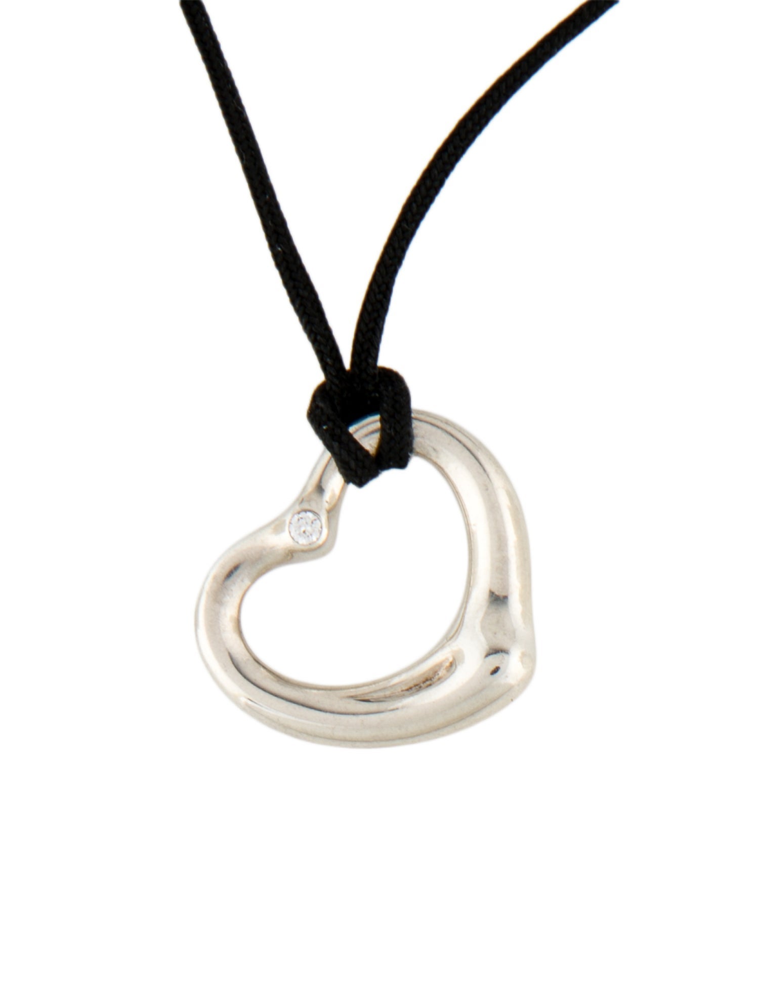 Tiffany & Co. Diamond Open Heart Cord Pendant Necklace