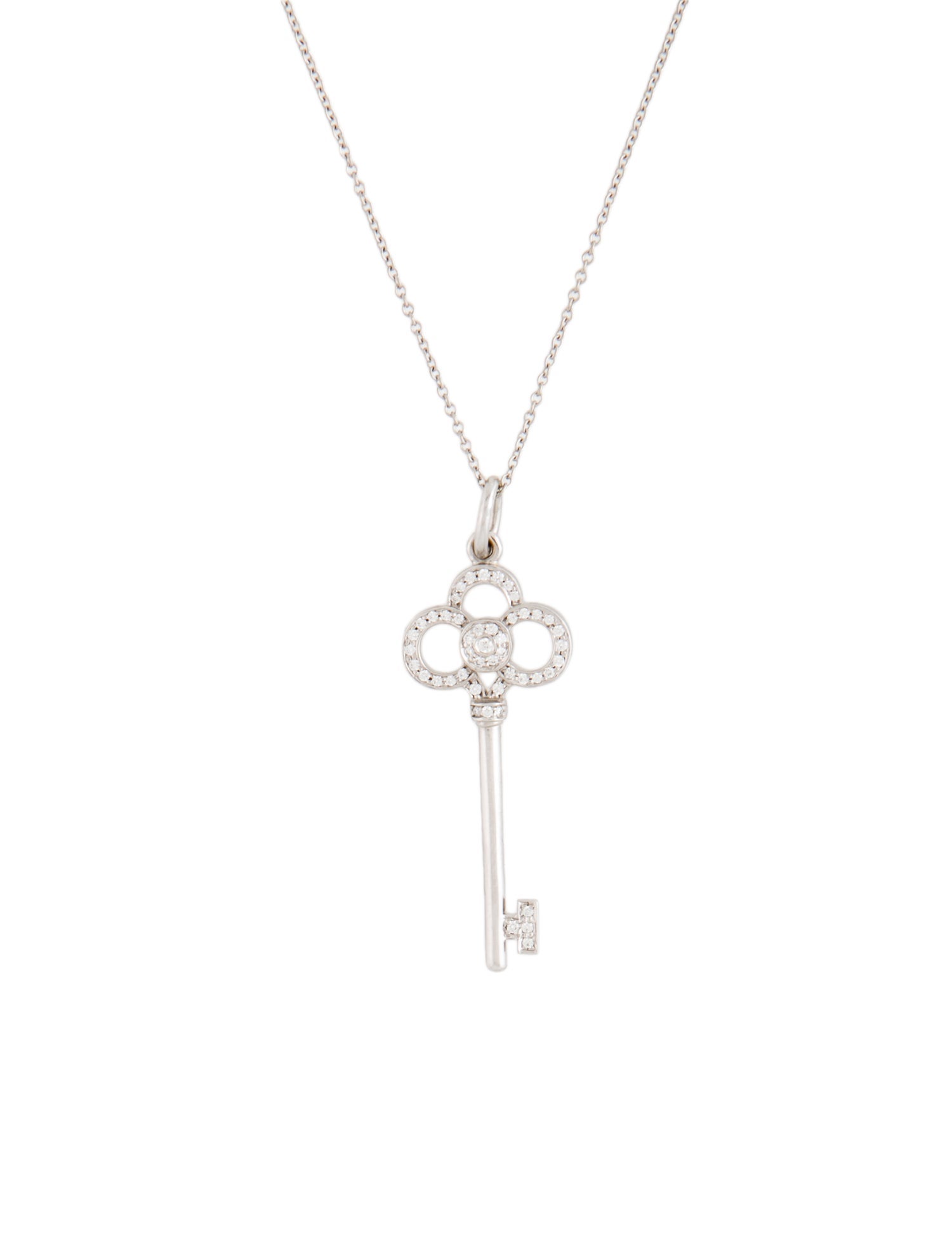 Tiffany & Co. 18K Diamond Crown Key Pendant Necklace