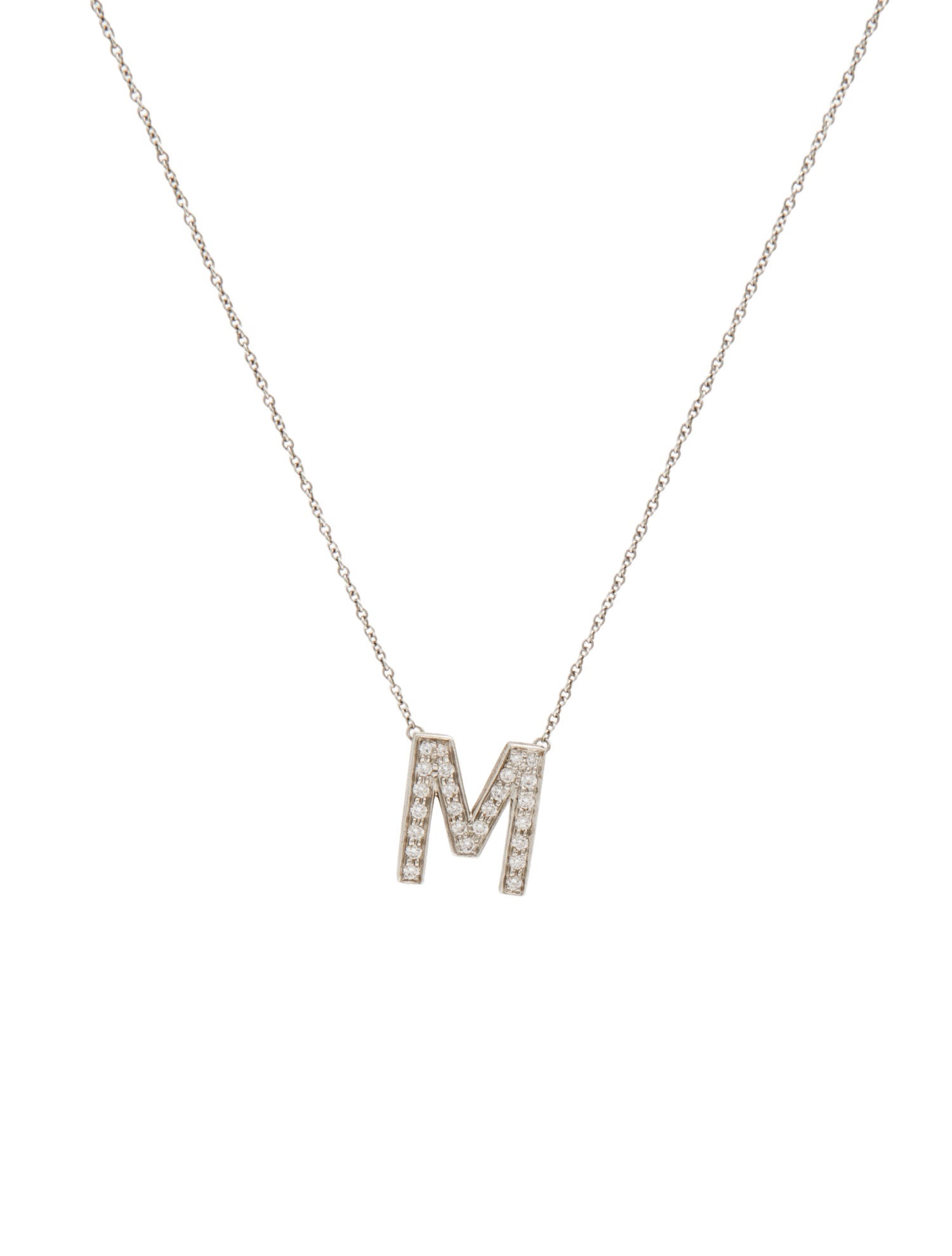 Tiffany & Co. Platinum Diamond Initial 'M' Pendant Necklace