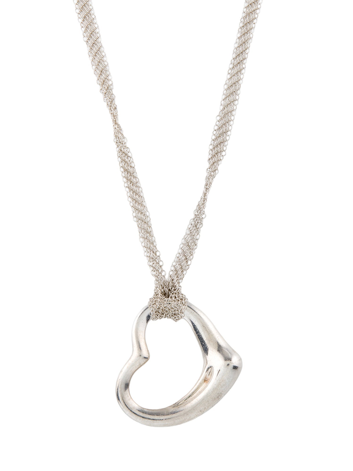Tiffany & Co. Open Heart Mesh Pendantt Necklace